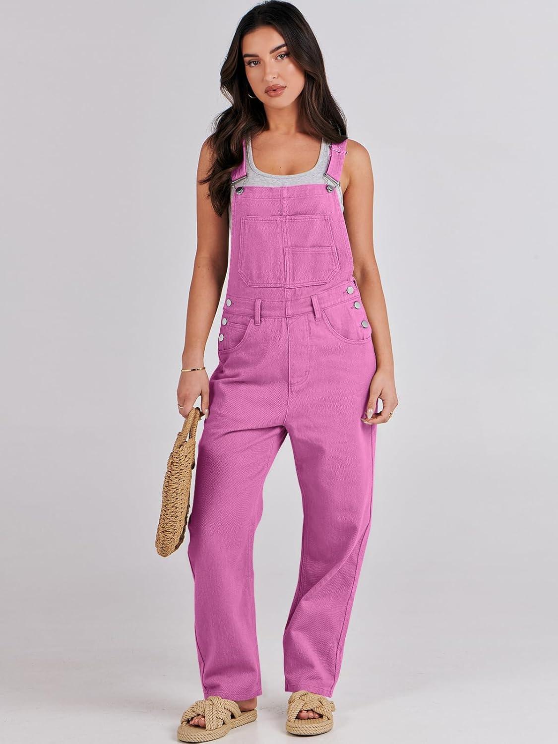 imageANRABESS Overalls for Women Loose Fit Denim Overalls Adjustable Strap Jean Jumpsuit Bib Romper 2025 Fall Casual Work OutfitsHot Pink