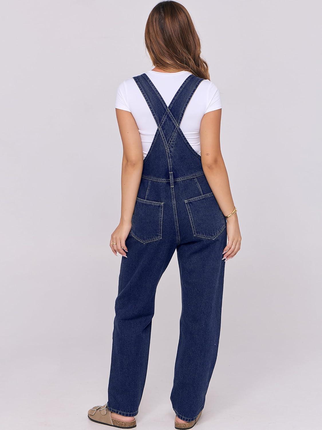 imageANRABESS Overalls for Women Loose Fit Denim Overalls Adjustable Strap Jean Jumpsuit Bib Romper 2025 Fall Casual Work OutfitsWashed Deep Indigo