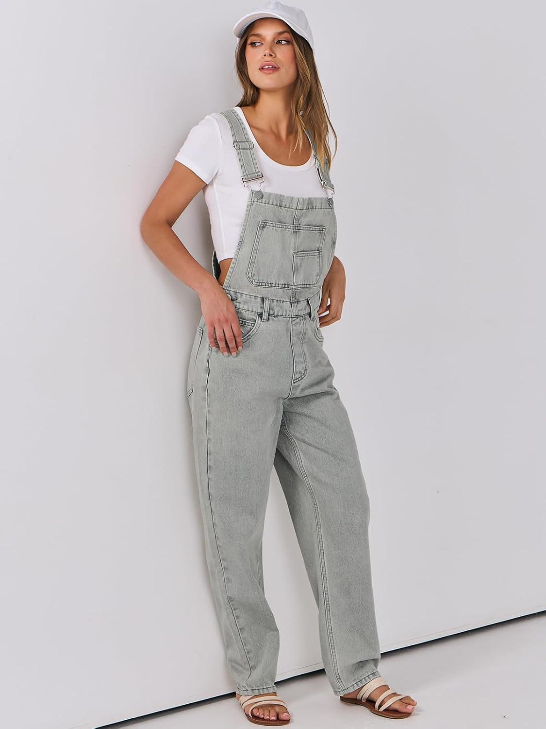 imageANRABESS Overalls for Women Loose Fit Denim Overalls Adjustable Strap Jean Jumpsuit Bib Romper 2025 Fall Casual Work OutfitsWashed Retro Gray Blue