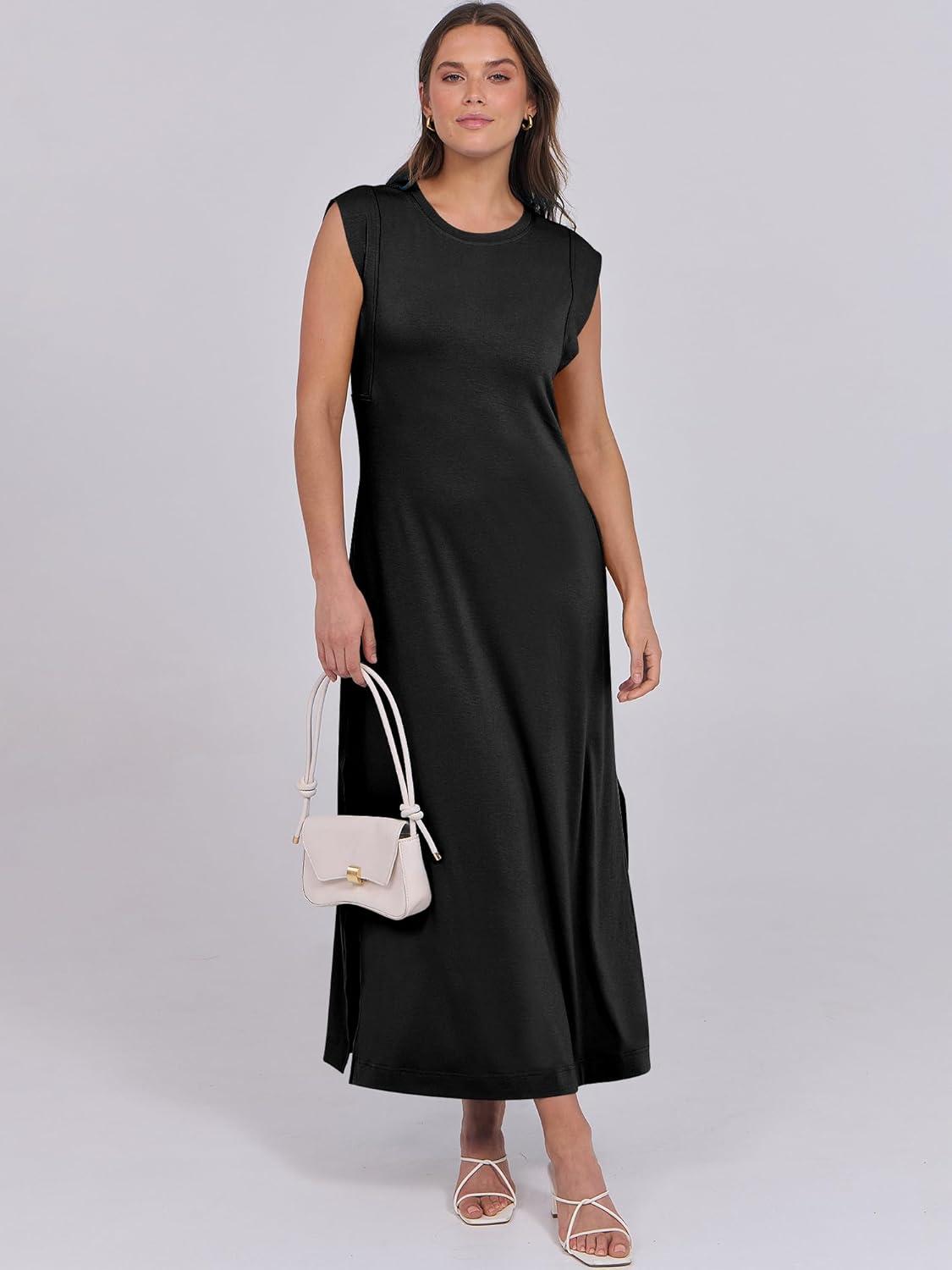 imageANRABESS Summer Dress for Women 2025 Maxi Sundresses Casual Cap Sleeve Crew Neck Loose Split Beach Travel Vacation OutfitsBlack