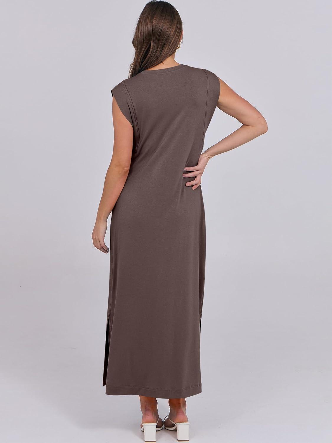 imageANRABESS Summer Dress for Women 2025 Maxi Sundresses Casual Cap Sleeve Crew Neck Loose Split Beach Travel Vacation OutfitsCoffee