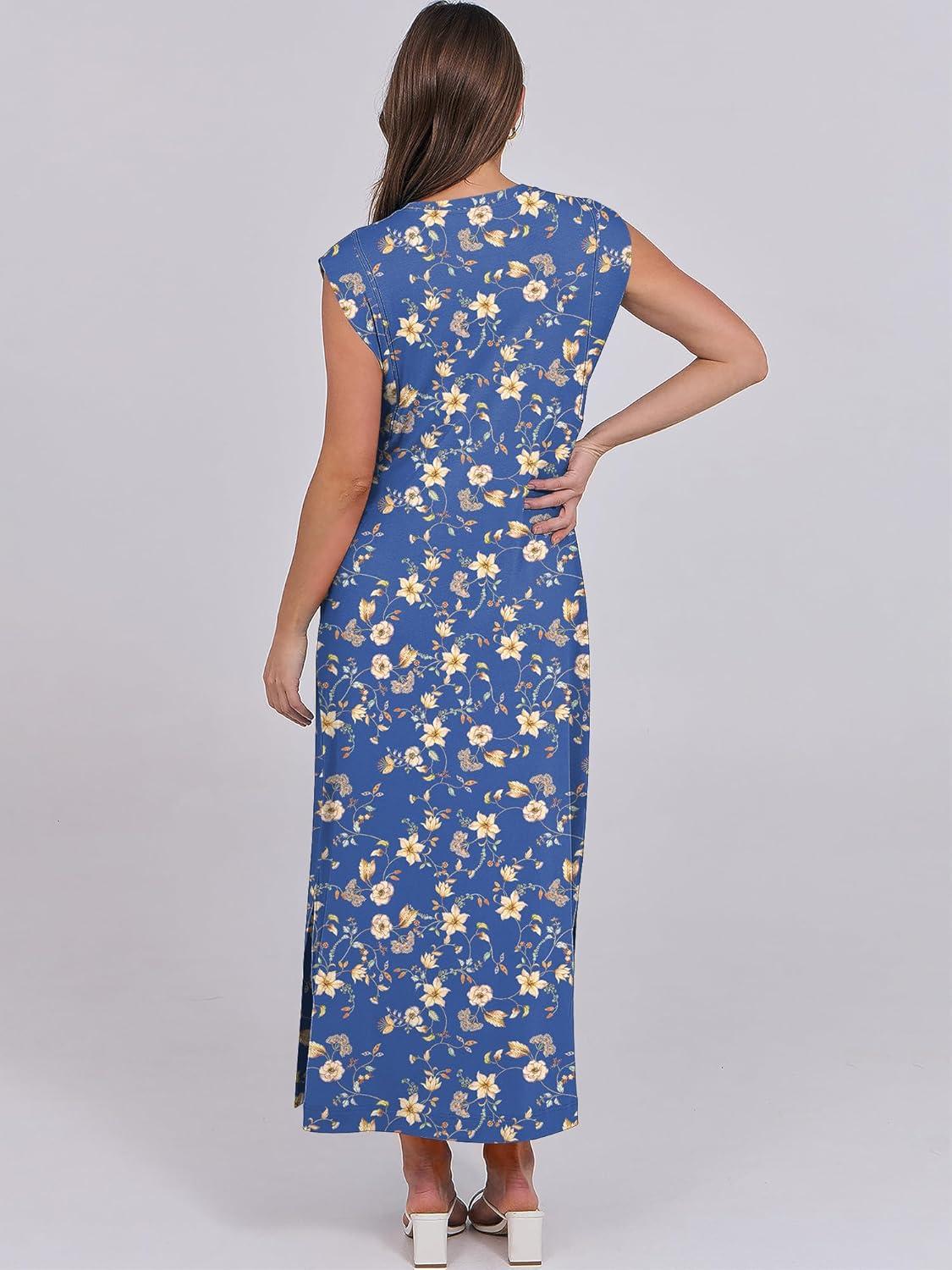 imageANRABESS Summer Dress for Women 2025 Maxi Sundresses Casual Cap Sleeve Crew Neck Loose Split Beach Travel Vacation OutfitsFloral Light Blue