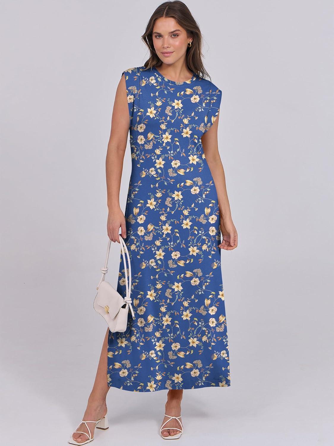 imageANRABESS Summer Dress for Women 2025 Maxi Sundresses Casual Cap Sleeve Crew Neck Loose Split Beach Travel Vacation OutfitsFloral Light Blue