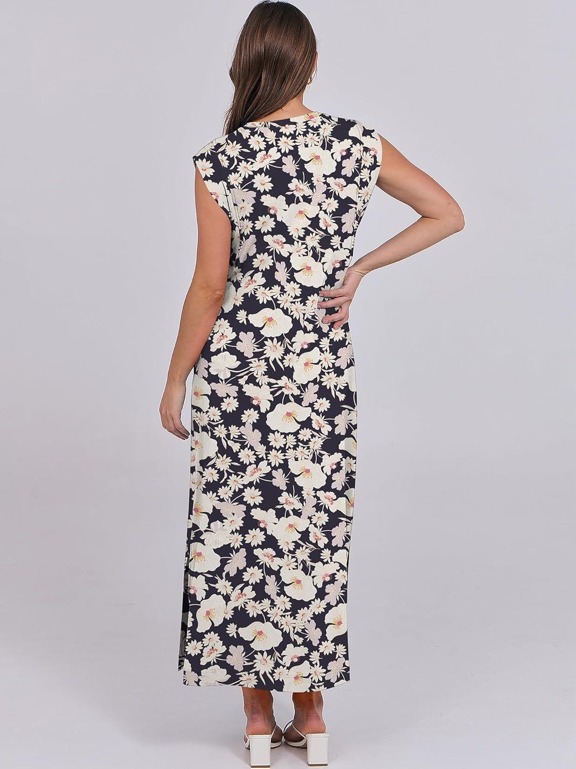 imageANRABESS Summer Dress for Women 2025 Maxi Sundresses Casual Cap Sleeve Crew Neck Loose Split Beach Travel Vacation OutfitsFloral Navy
