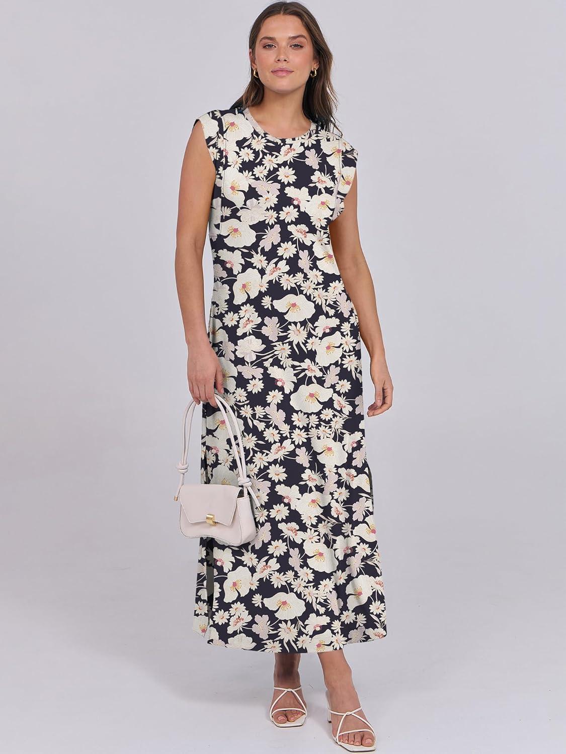 imageANRABESS Summer Dress for Women 2025 Maxi Sundresses Casual Cap Sleeve Crew Neck Loose Split Beach Travel Vacation OutfitsFloral Navy