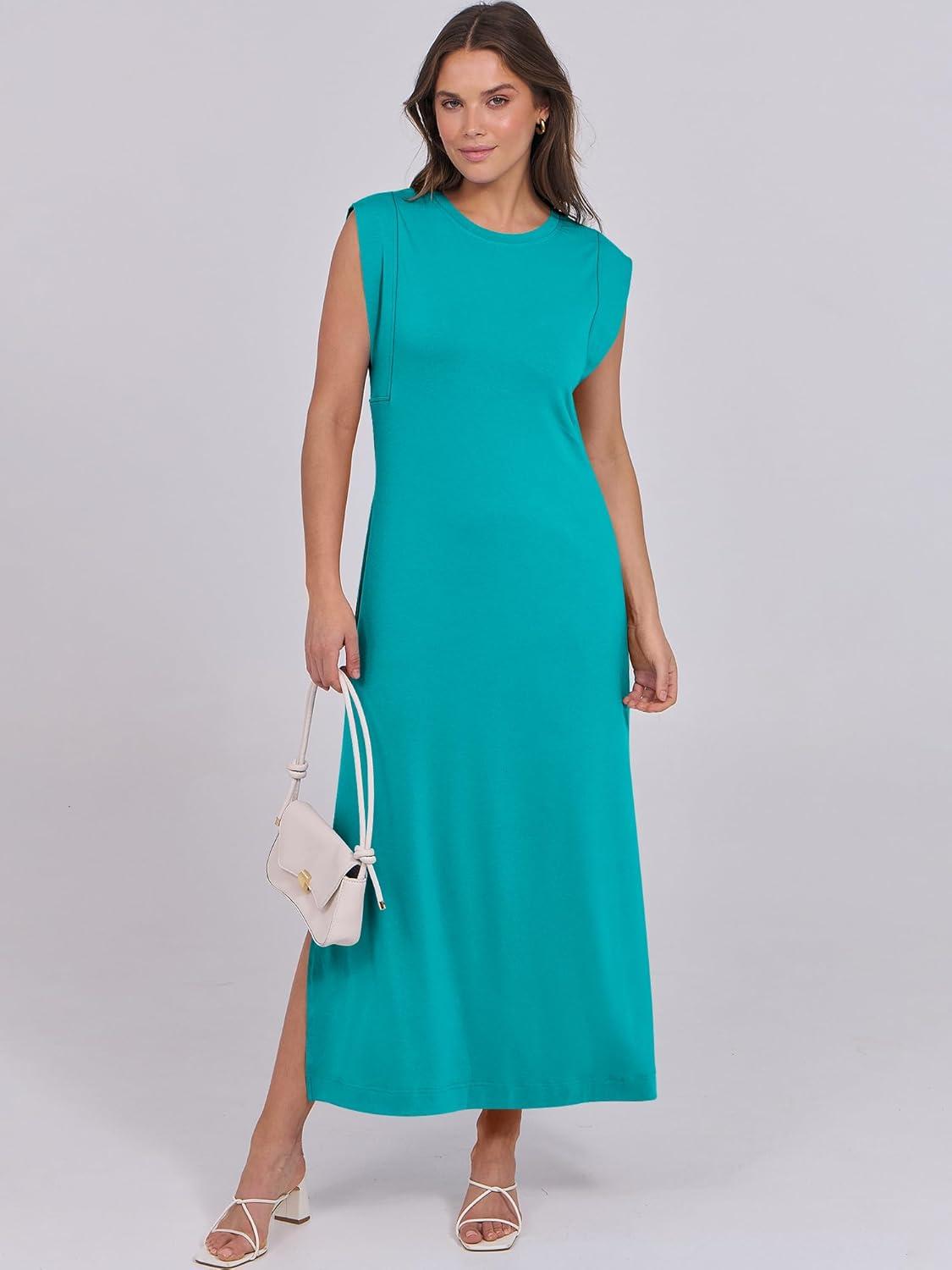 imageANRABESS Summer Dress for Women 2025 Maxi Sundresses Casual Cap Sleeve Crew Neck Loose Split Beach Travel Vacation OutfitsLake Blue
