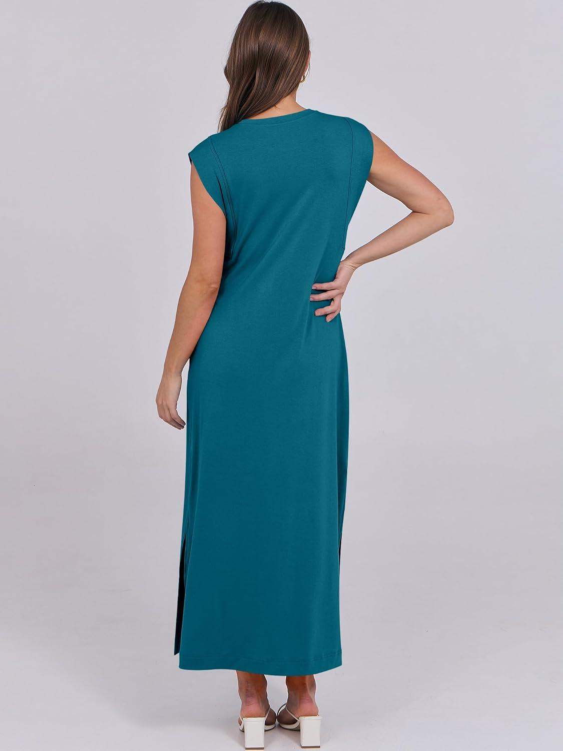 imageANRABESS Summer Dress for Women 2025 Maxi Sundresses Casual Cap Sleeve Crew Neck Loose Split Beach Travel Vacation OutfitsLake Green