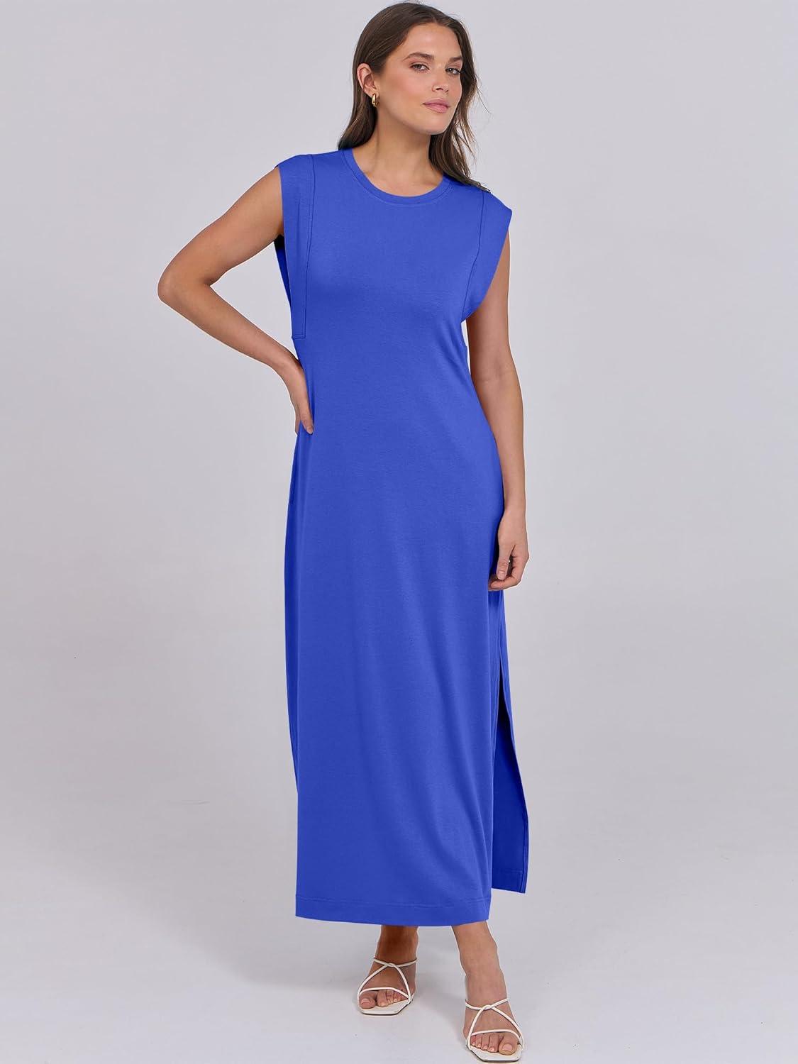 imageANRABESS Summer Dress for Women 2025 Maxi Sundresses Casual Cap Sleeve Crew Neck Loose Split Beach Travel Vacation OutfitsRoyal Blue