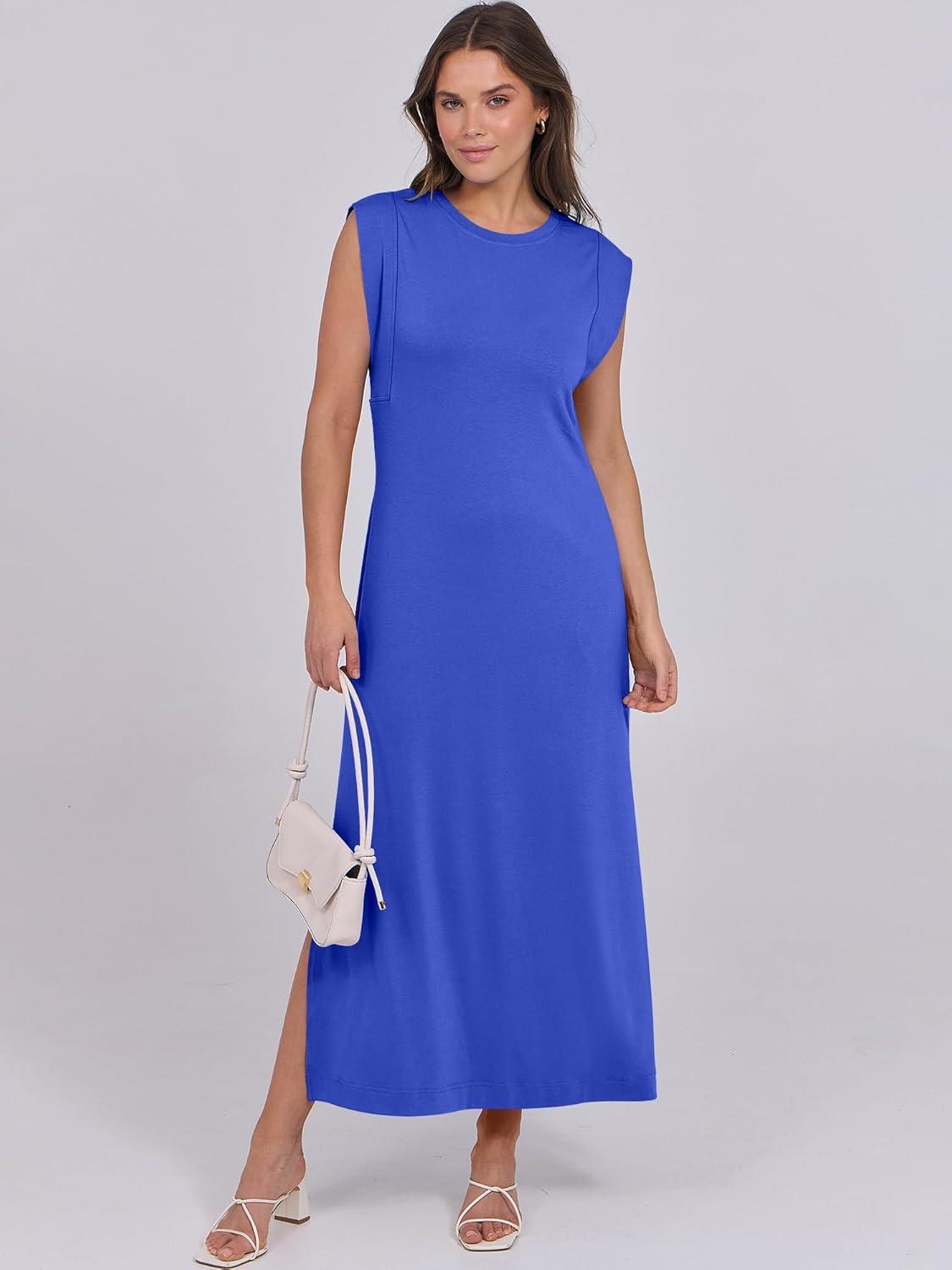imageANRABESS Summer Dress for Women 2025 Maxi Sundresses Casual Cap Sleeve Crew Neck Loose Split Beach Travel Vacation OutfitsRoyal Blue