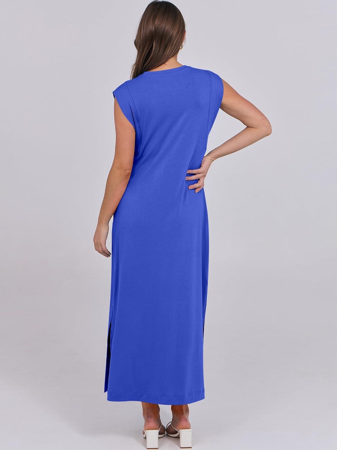 imageANRABESS Summer Dress for Women 2025 Maxi Sundresses Casual Cap Sleeve Crew Neck Loose Split Beach Travel Vacation OutfitsRoyal Blue