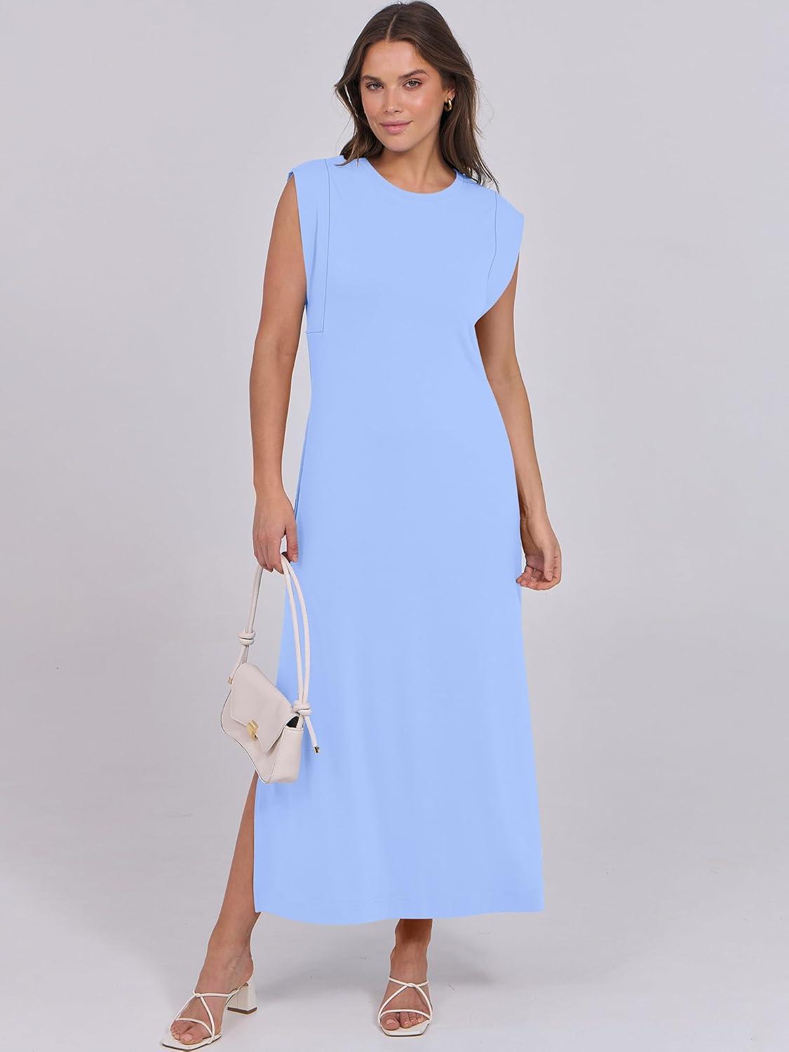 imageANRABESS Summer Dress for Women 2025 Maxi Sundresses Casual Cap Sleeve Crew Neck Loose Split Beach Travel Vacation OutfitsSky Blue