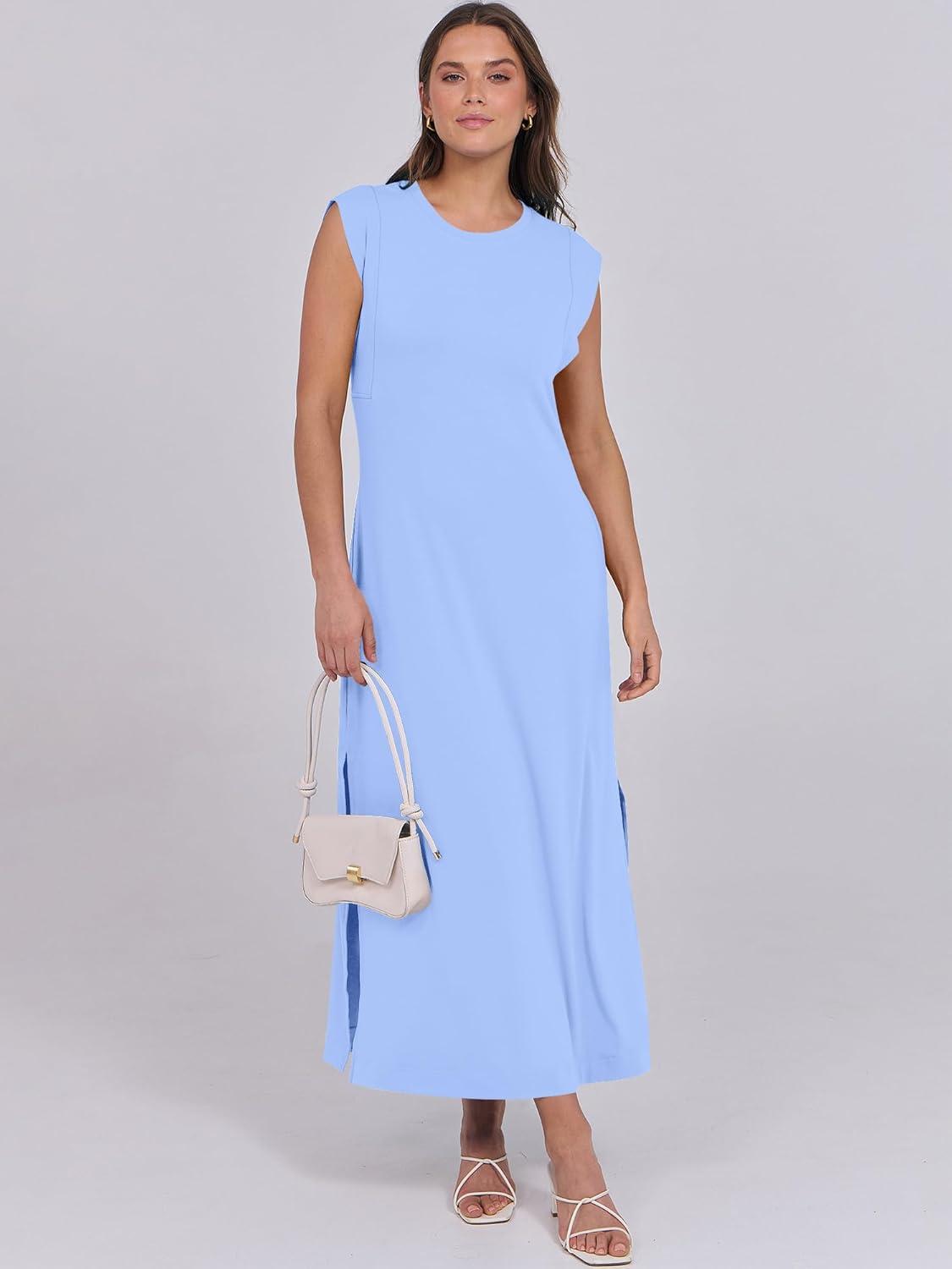 imageANRABESS Summer Dress for Women 2025 Maxi Sundresses Casual Cap Sleeve Crew Neck Loose Split Beach Travel Vacation OutfitsSky Blue