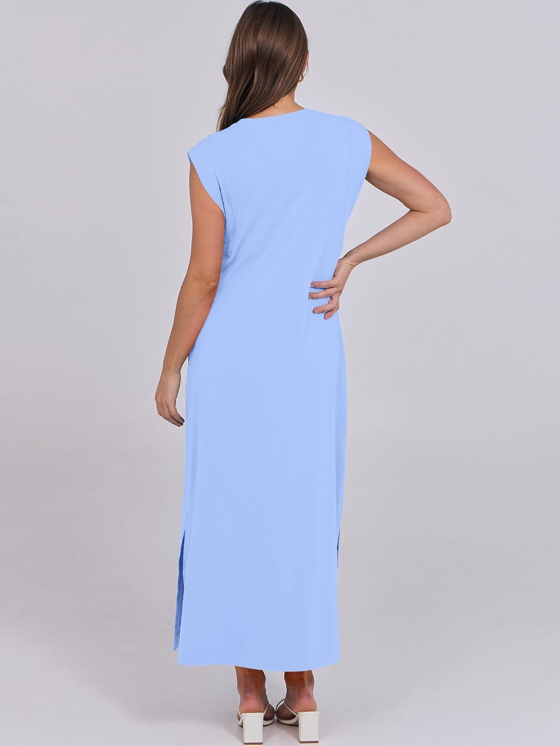 imageANRABESS Summer Dress for Women 2025 Maxi Sundresses Casual Cap Sleeve Crew Neck Loose Split Beach Travel Vacation OutfitsSky Blue