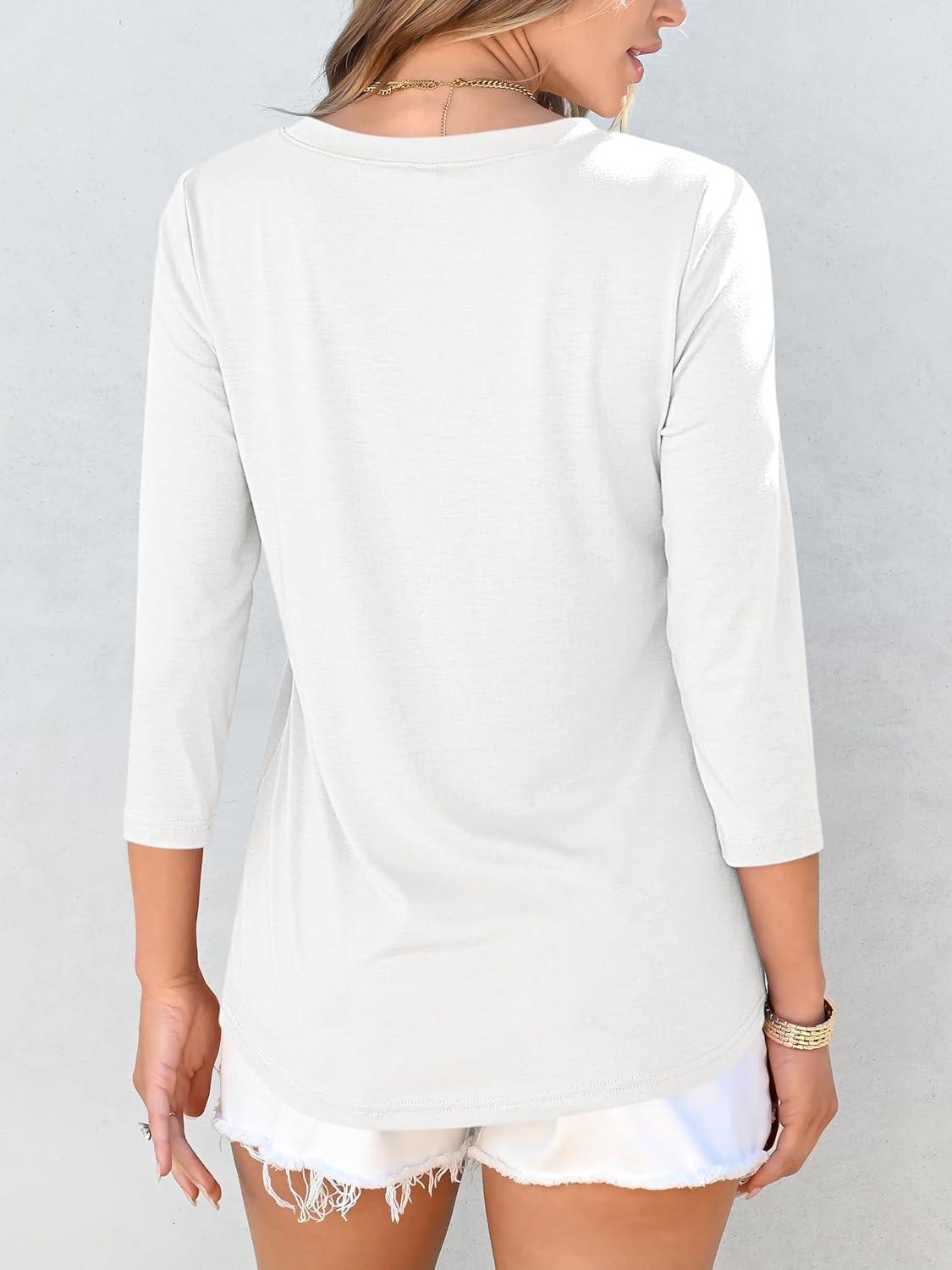 imageANRABESS Women Dressy Casual Blouse 34 Sleeve Shirts Pleated Round Neck Business Work Tunic Tops Spring Summer TeesWhite
