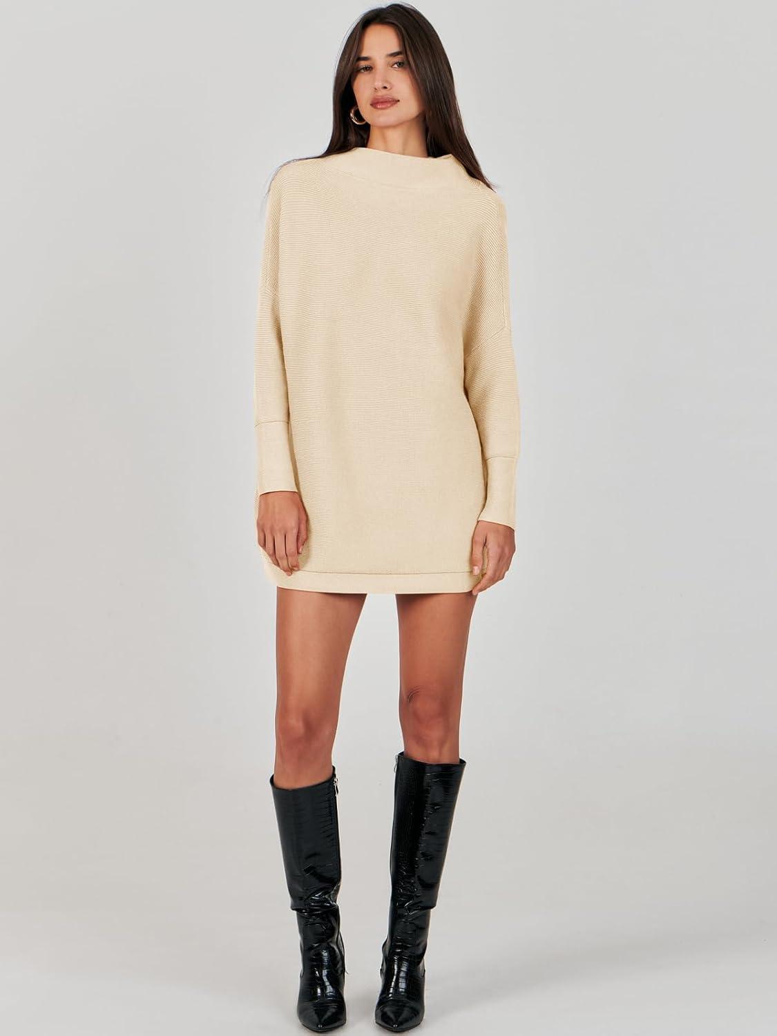 imageANRABESS Women Oversized Casual Loose Turtleneck Long Sleeve Slouchy Baggy Knit Tunic Sweaters Pullover 2025 Fall OutfitsApricot