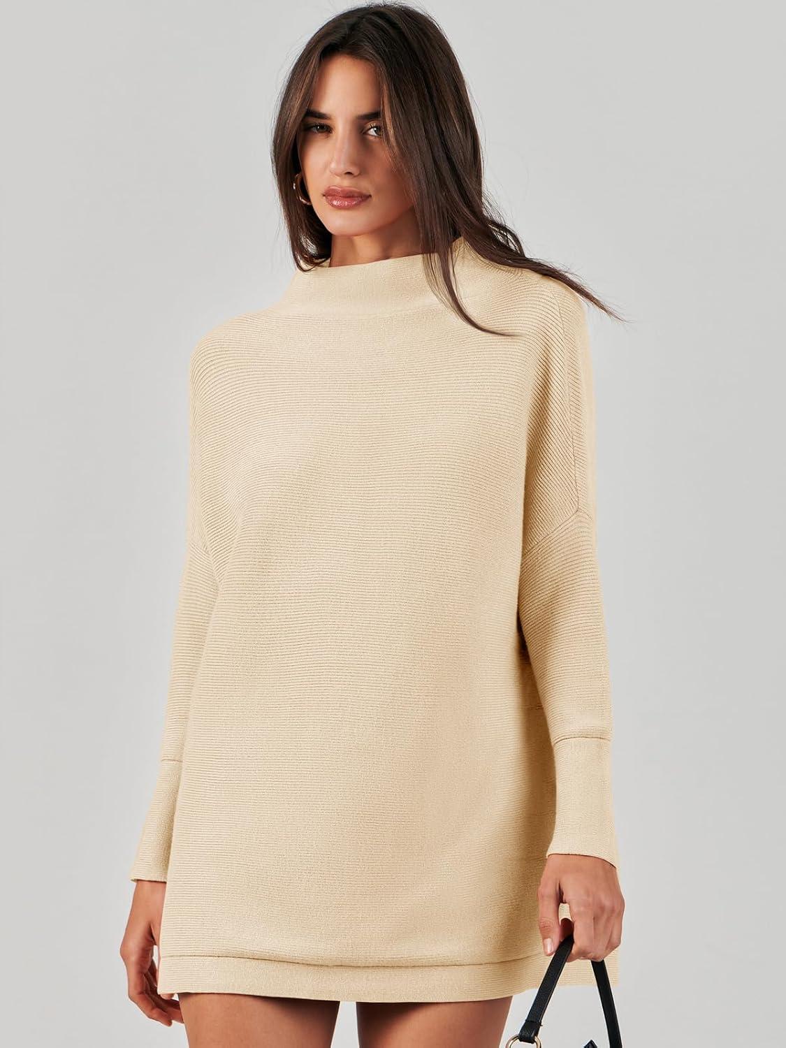 imageANRABESS Women Oversized Casual Loose Turtleneck Long Sleeve Slouchy Baggy Knit Tunic Sweaters Pullover 2025 Fall OutfitsApricot
