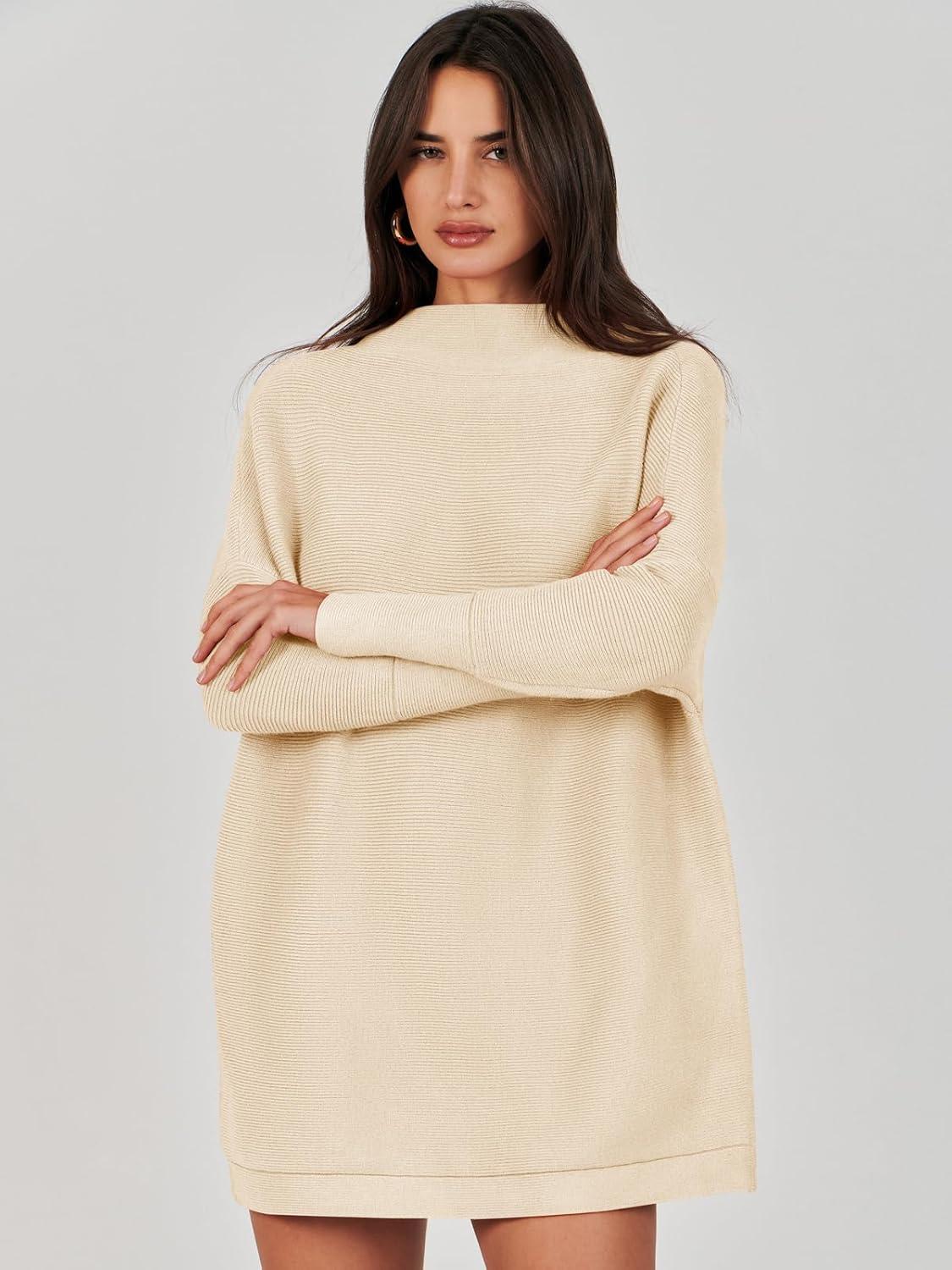 imageANRABESS Women Oversized Casual Loose Turtleneck Long Sleeve Slouchy Baggy Knit Tunic Sweaters Pullover 2025 Fall OutfitsApricot