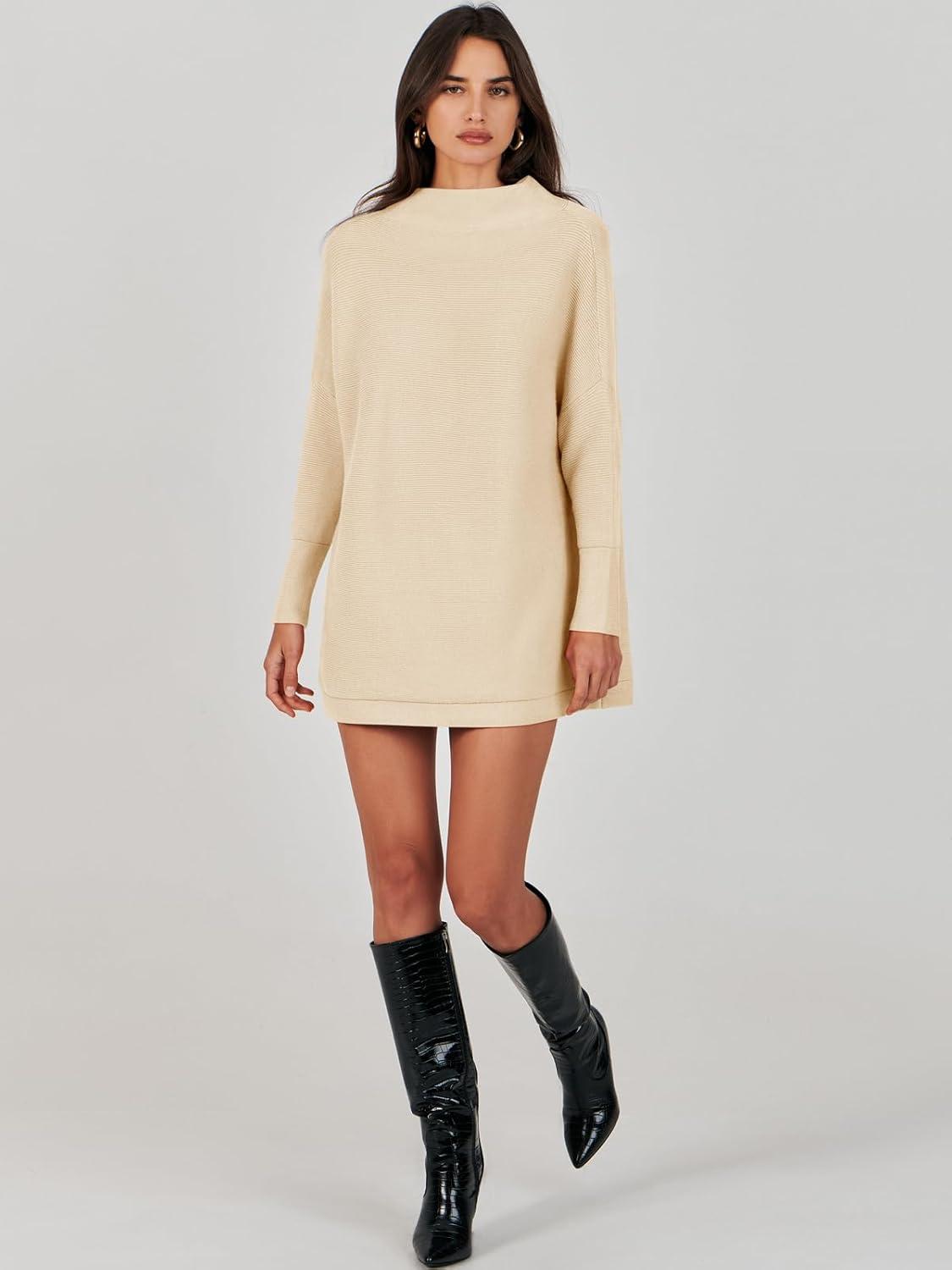 imageANRABESS Women Oversized Casual Loose Turtleneck Long Sleeve Slouchy Baggy Knit Tunic Sweaters Pullover 2025 Fall OutfitsApricot