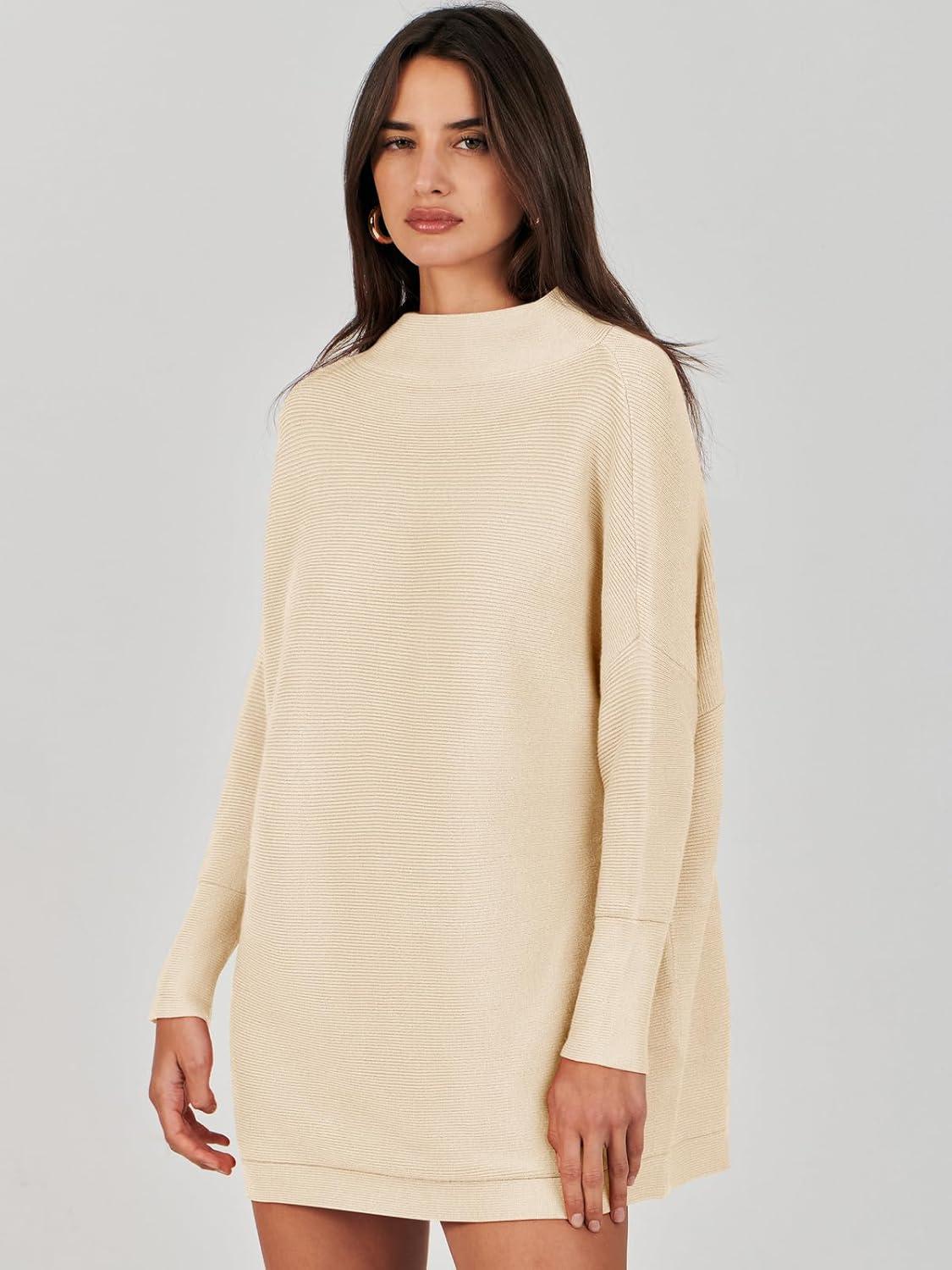 imageANRABESS Women Oversized Casual Loose Turtleneck Long Sleeve Slouchy Baggy Knit Tunic Sweaters Pullover 2025 Fall OutfitsApricot