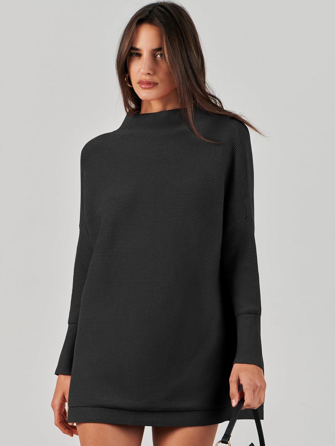 imageANRABESS Women Oversized Casual Loose Turtleneck Long Sleeve Slouchy Baggy Knit Tunic Sweaters Pullover 2025 Fall OutfitsBlack
