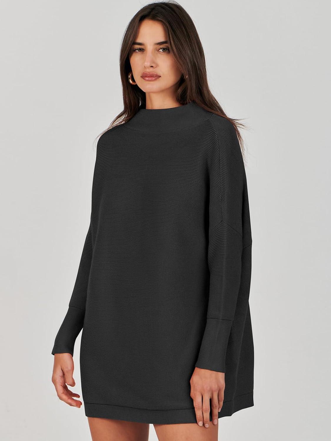 imageANRABESS Women Oversized Casual Loose Turtleneck Long Sleeve Slouchy Baggy Knit Tunic Sweaters Pullover 2025 Fall OutfitsBlack
