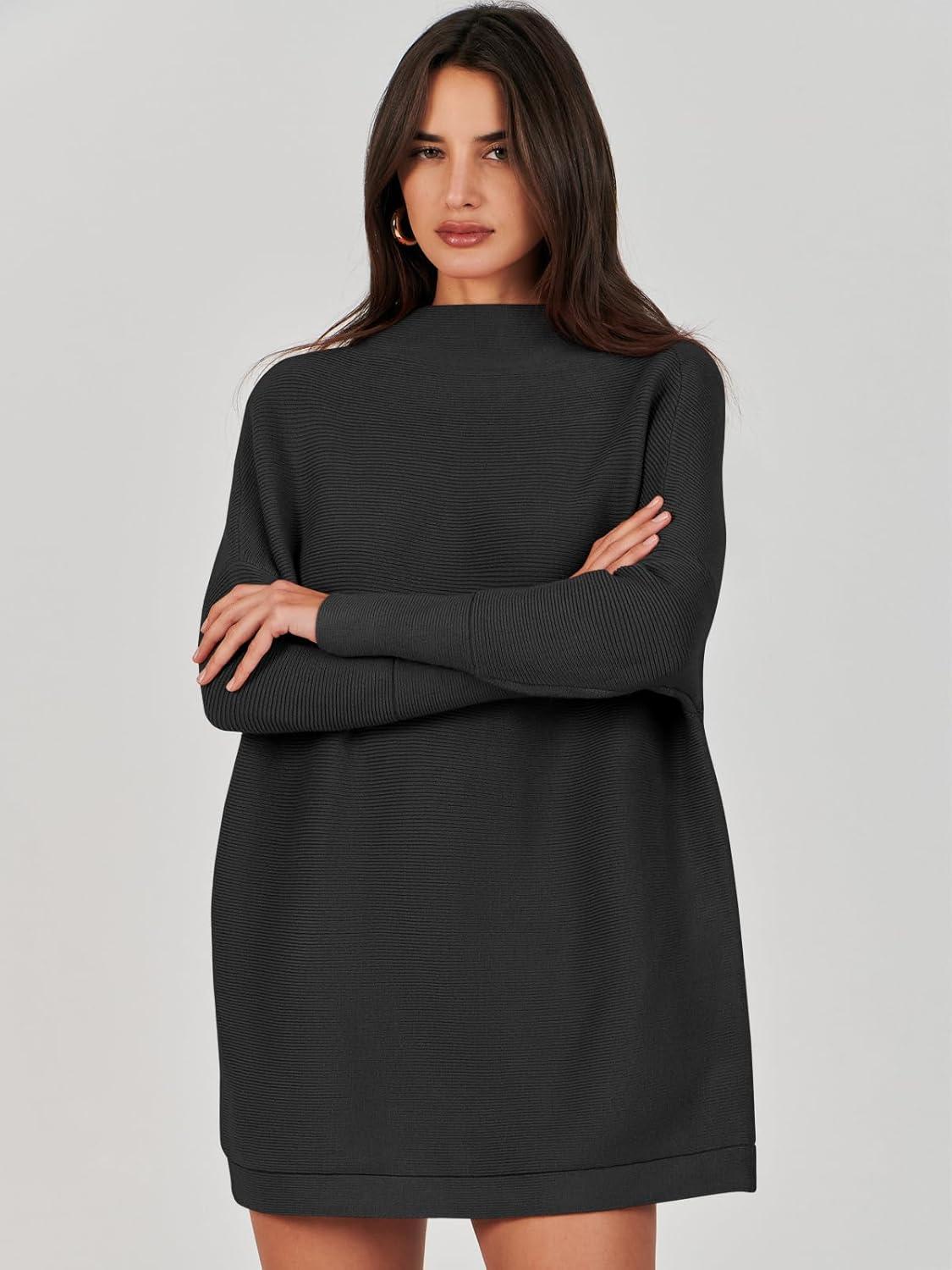 imageANRABESS Women Oversized Casual Loose Turtleneck Long Sleeve Slouchy Baggy Knit Tunic Sweaters Pullover 2025 Fall OutfitsBlack