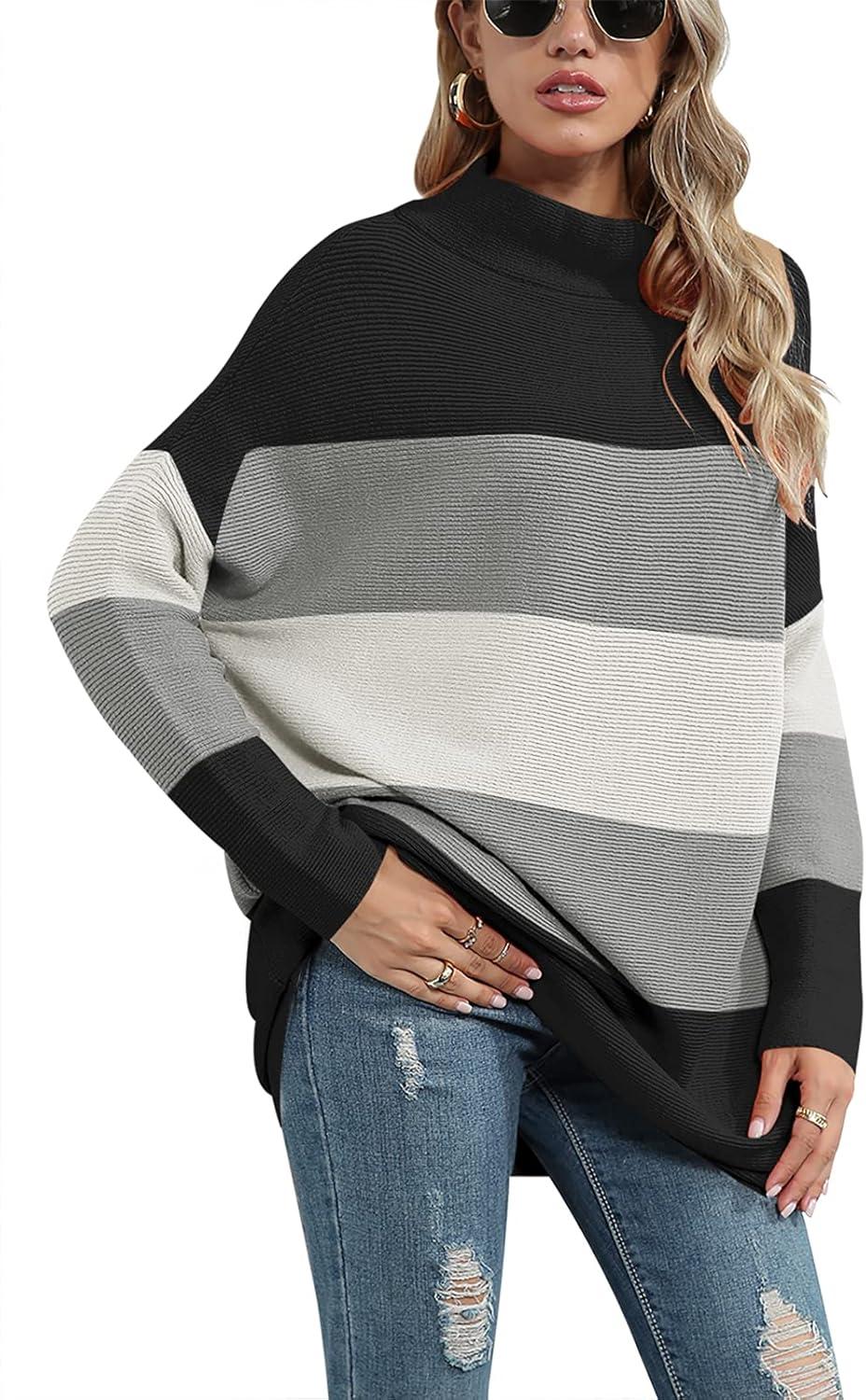 imageANRABESS Women Oversized Casual Loose Turtleneck Long Sleeve Slouchy Baggy Knit Tunic Sweaters Pullover 2025 Fall OutfitsBlack Gray