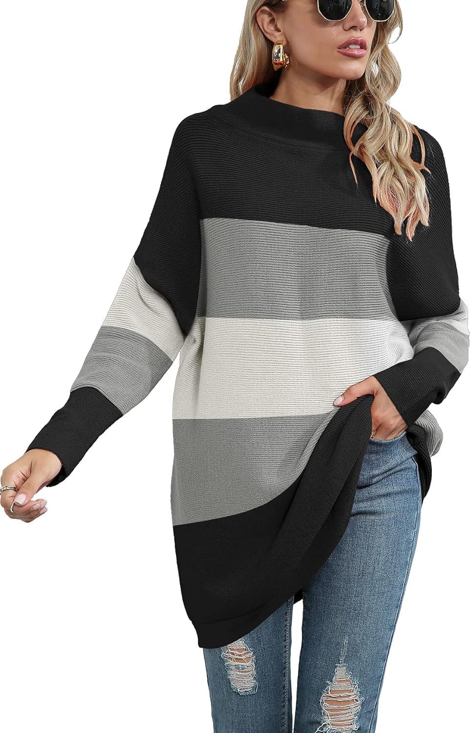 imageANRABESS Women Oversized Casual Loose Turtleneck Long Sleeve Slouchy Baggy Knit Tunic Sweaters Pullover 2025 Fall OutfitsBlack Gray