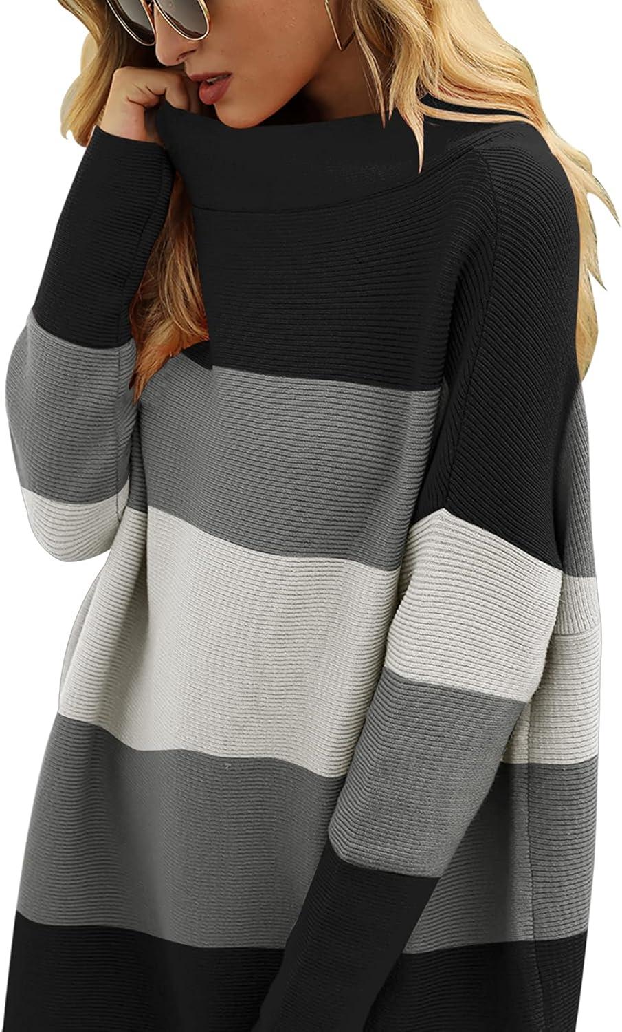 imageANRABESS Women Oversized Casual Loose Turtleneck Long Sleeve Slouchy Baggy Knit Tunic Sweaters Pullover 2025 Fall OutfitsBlack Gray