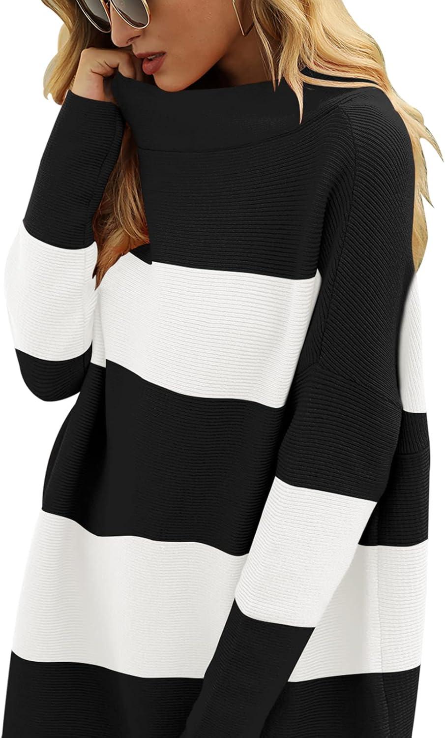 imageANRABESS Women Oversized Casual Loose Turtleneck Long Sleeve Slouchy Baggy Knit Tunic Sweaters Pullover 2025 Fall OutfitsBlack White