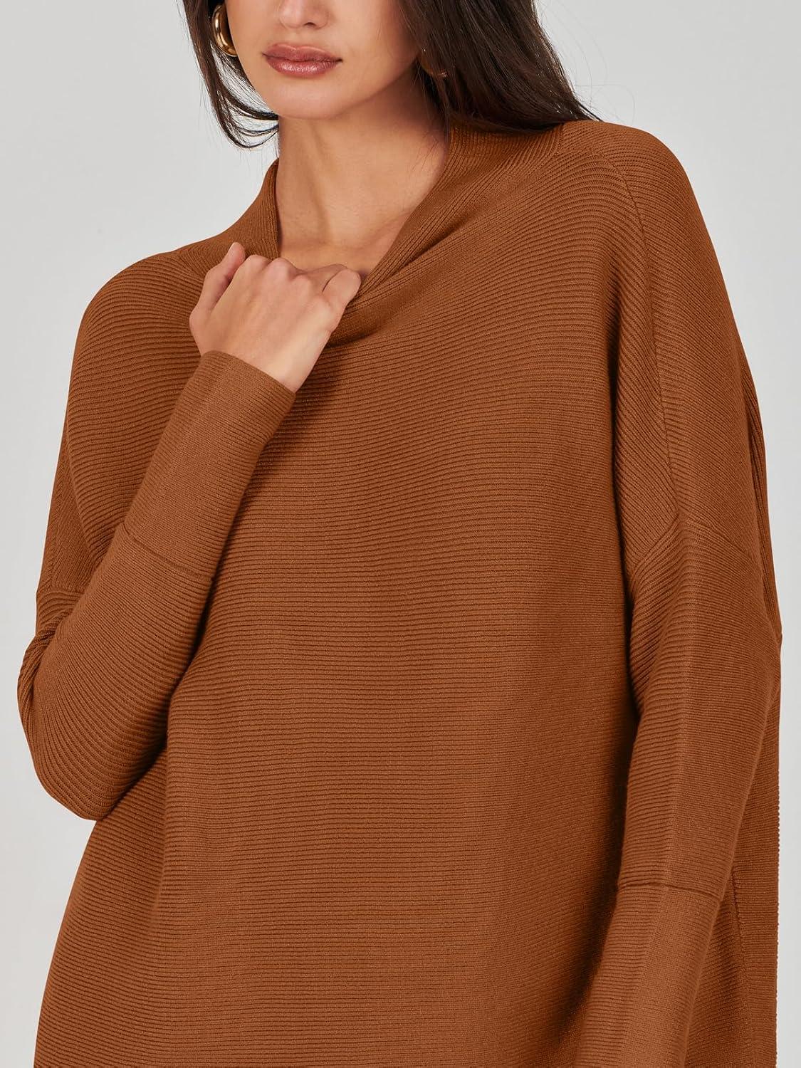 imageANRABESS Women Oversized Casual Loose Turtleneck Long Sleeve Slouchy Baggy Knit Tunic Sweaters Pullover 2025 Fall OutfitsBrown