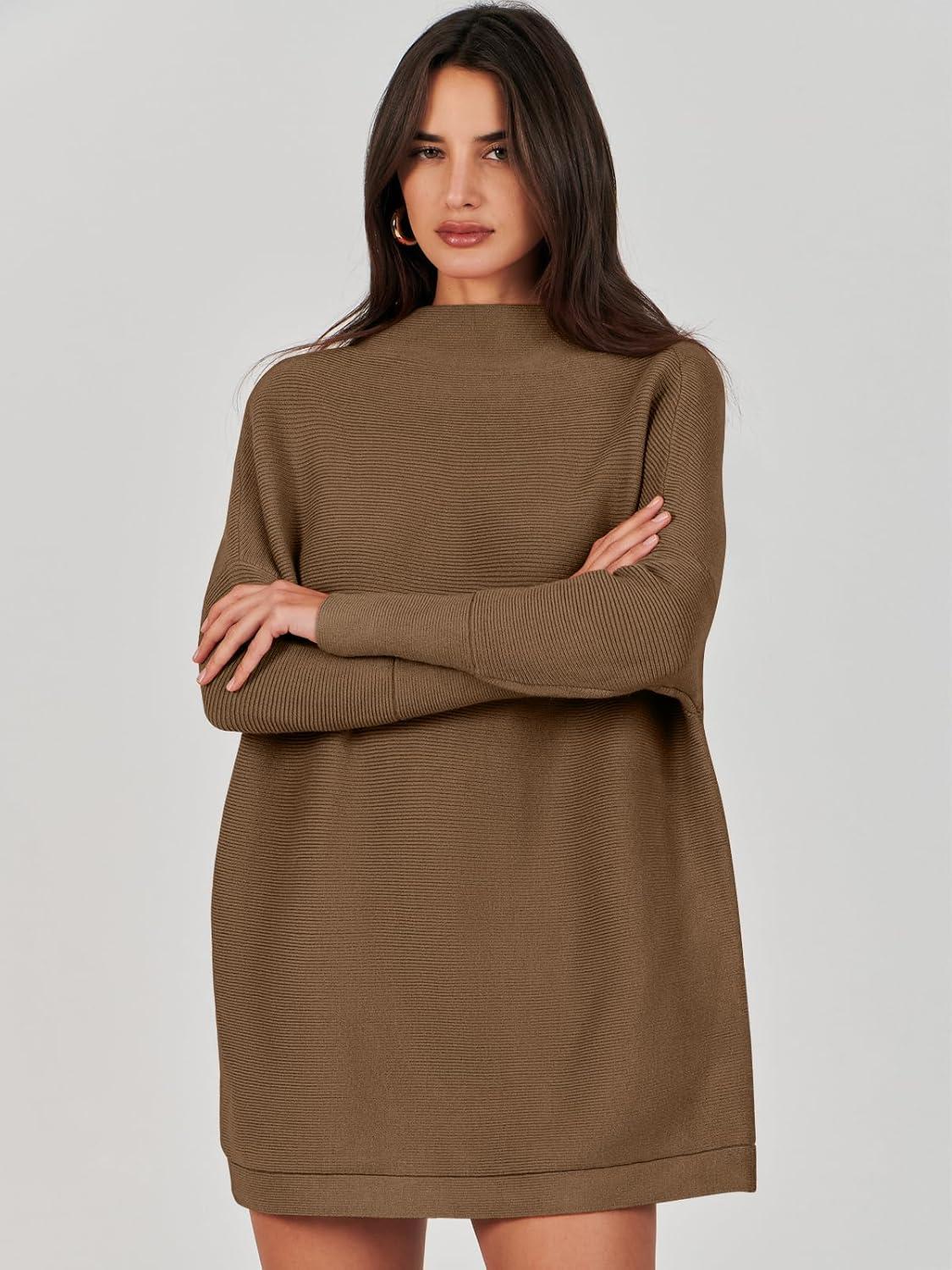 imageANRABESS Women Oversized Casual Loose Turtleneck Long Sleeve Slouchy Baggy Knit Tunic Sweaters Pullover 2025 Fall OutfitsCoffee