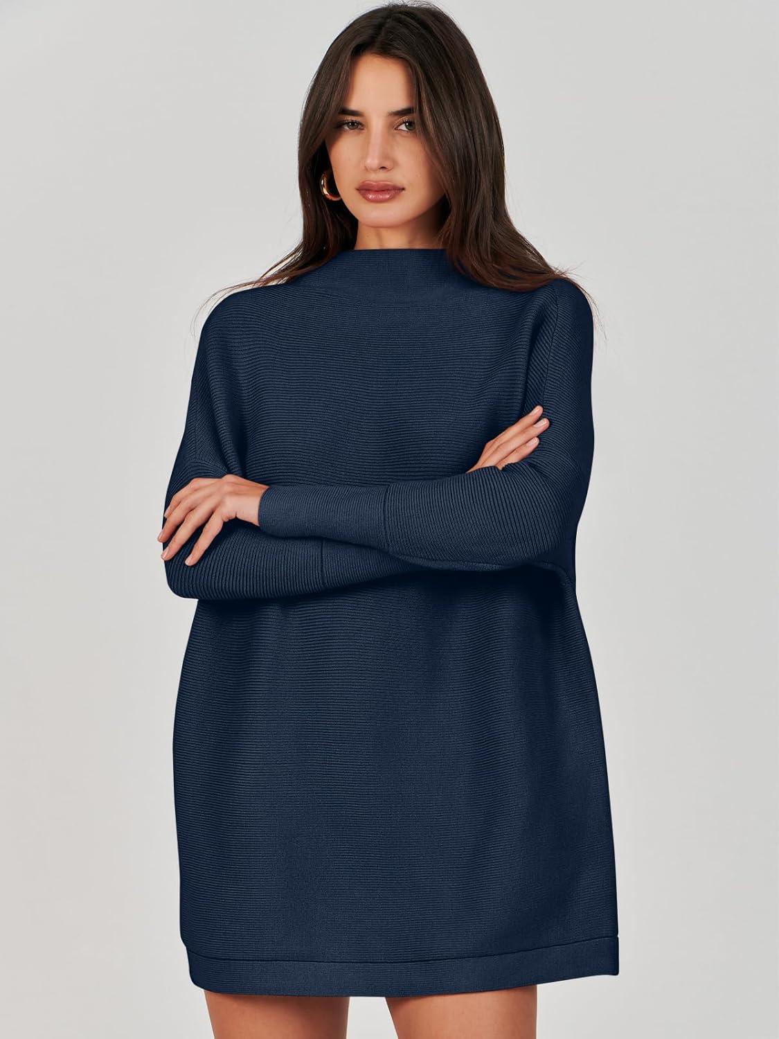 imageANRABESS Women Oversized Casual Loose Turtleneck Long Sleeve Slouchy Baggy Knit Tunic Sweaters Pullover 2025 Fall OutfitsDark Blue