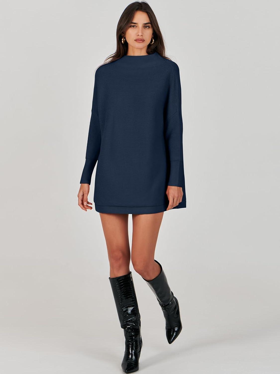 imageANRABESS Women Oversized Casual Loose Turtleneck Long Sleeve Slouchy Baggy Knit Tunic Sweaters Pullover 2025 Fall OutfitsDark Blue