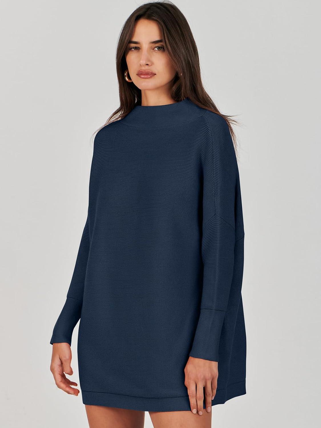 imageANRABESS Women Oversized Casual Loose Turtleneck Long Sleeve Slouchy Baggy Knit Tunic Sweaters Pullover 2025 Fall OutfitsDark Blue