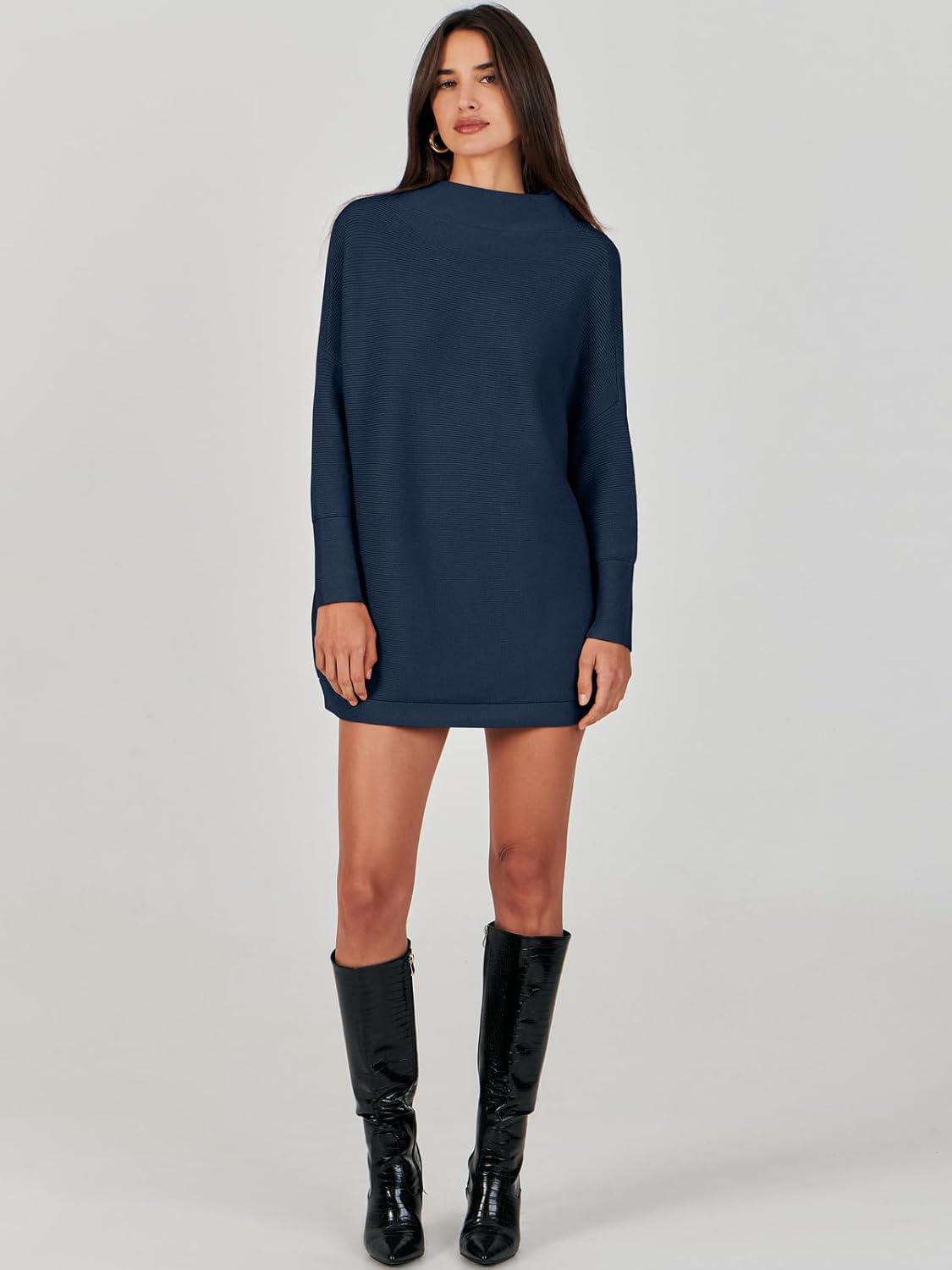imageANRABESS Women Oversized Casual Loose Turtleneck Long Sleeve Slouchy Baggy Knit Tunic Sweaters Pullover 2025 Fall OutfitsDark Blue