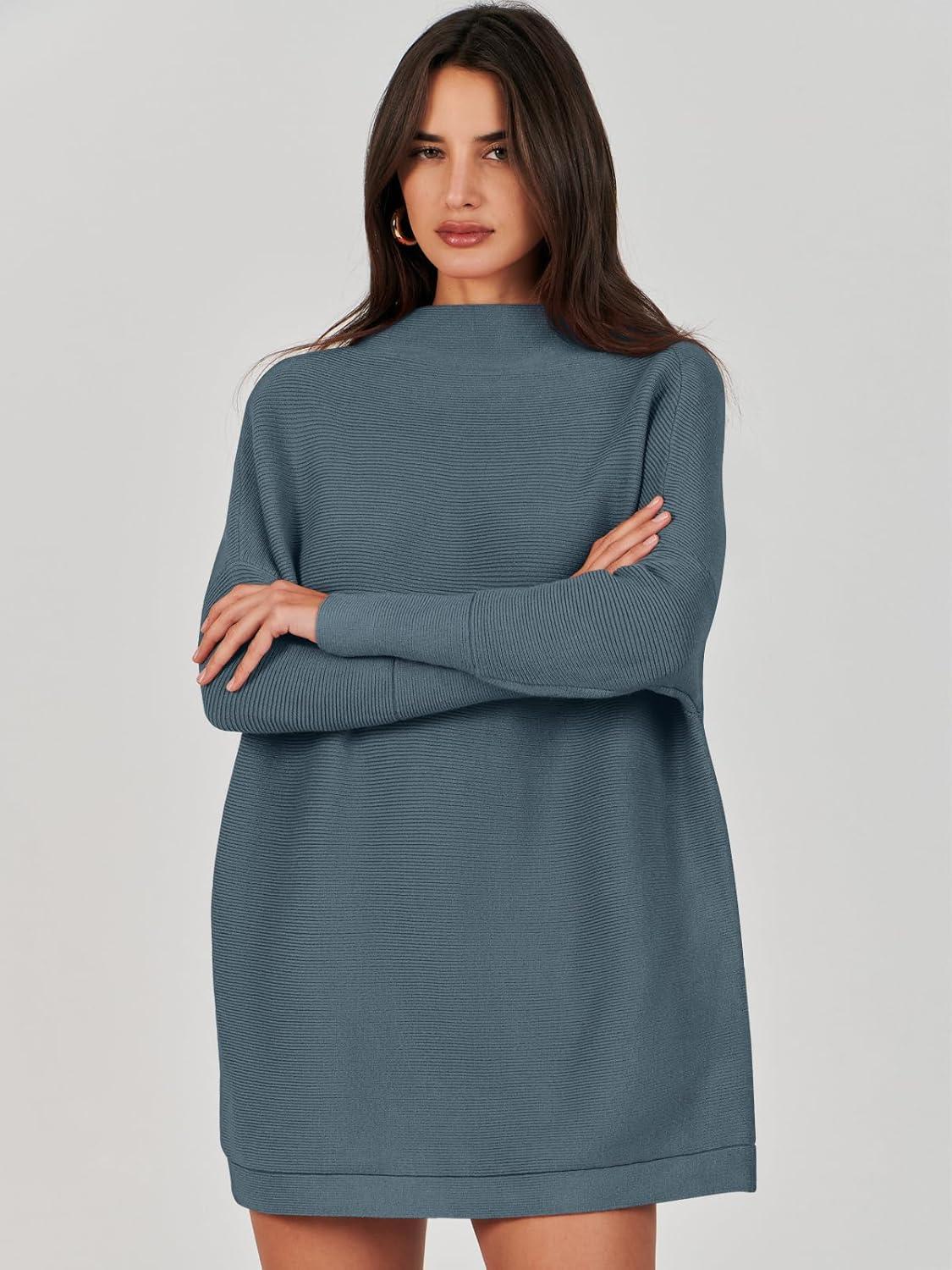 imageANRABESS Women Oversized Casual Loose Turtleneck Long Sleeve Slouchy Baggy Knit Tunic Sweaters Pullover 2025 Fall OutfitsNavy Blue