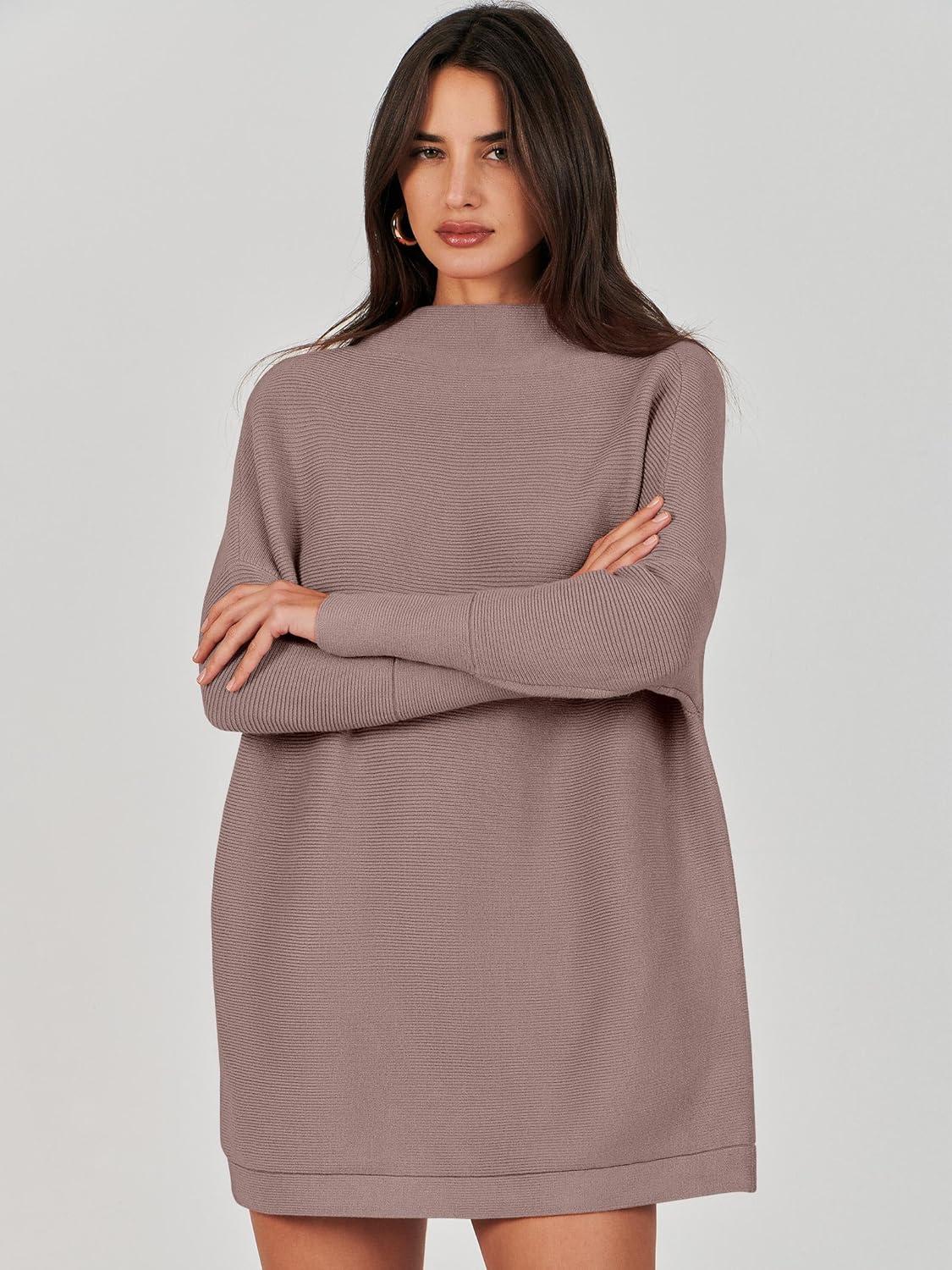 imageANRABESS Women Oversized Casual Loose Turtleneck Long Sleeve Slouchy Baggy Knit Tunic Sweaters Pullover 2025 Fall OutfitsNutmeg