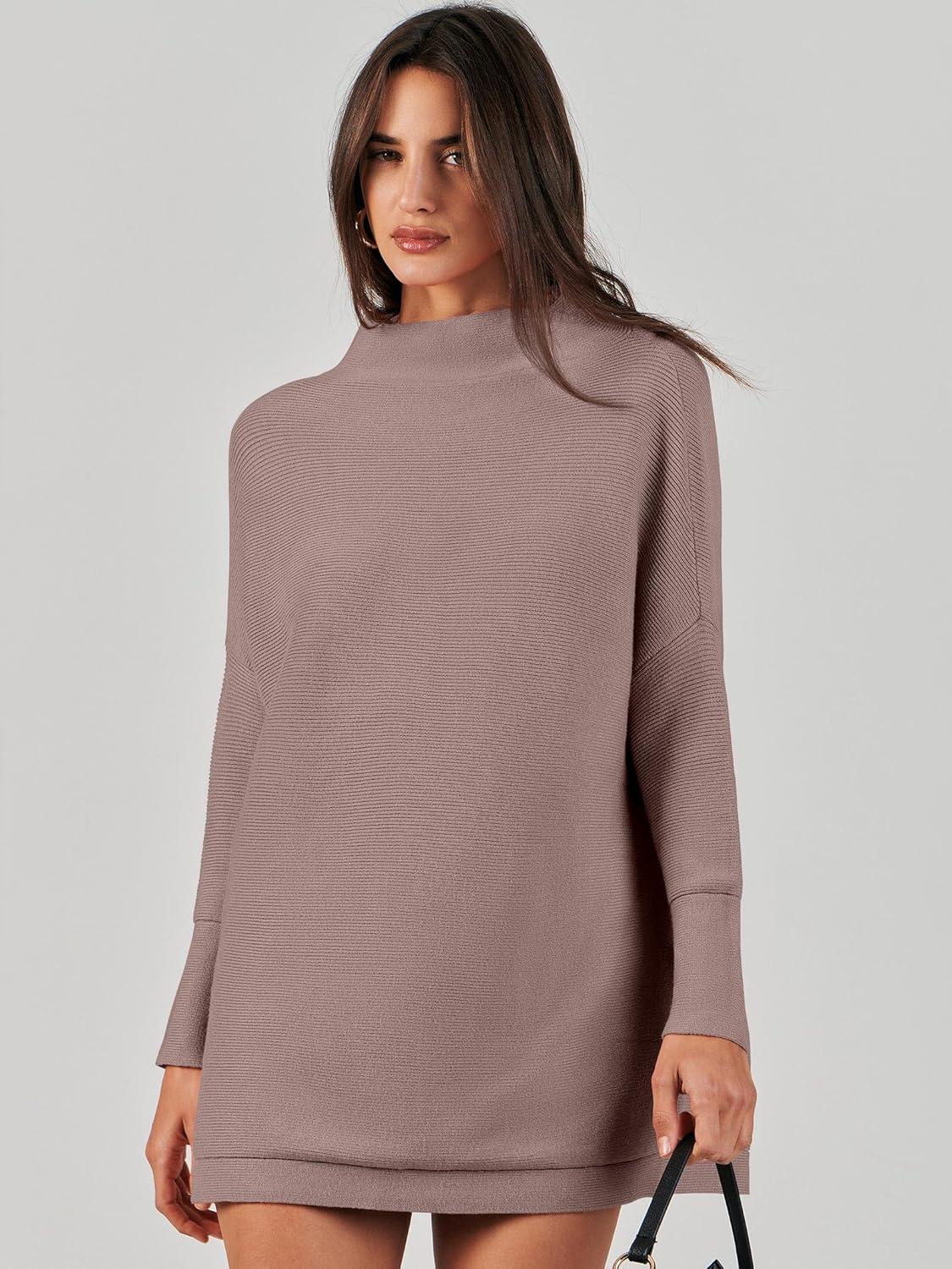 imageANRABESS Women Oversized Casual Loose Turtleneck Long Sleeve Slouchy Baggy Knit Tunic Sweaters Pullover 2025 Fall OutfitsNutmeg