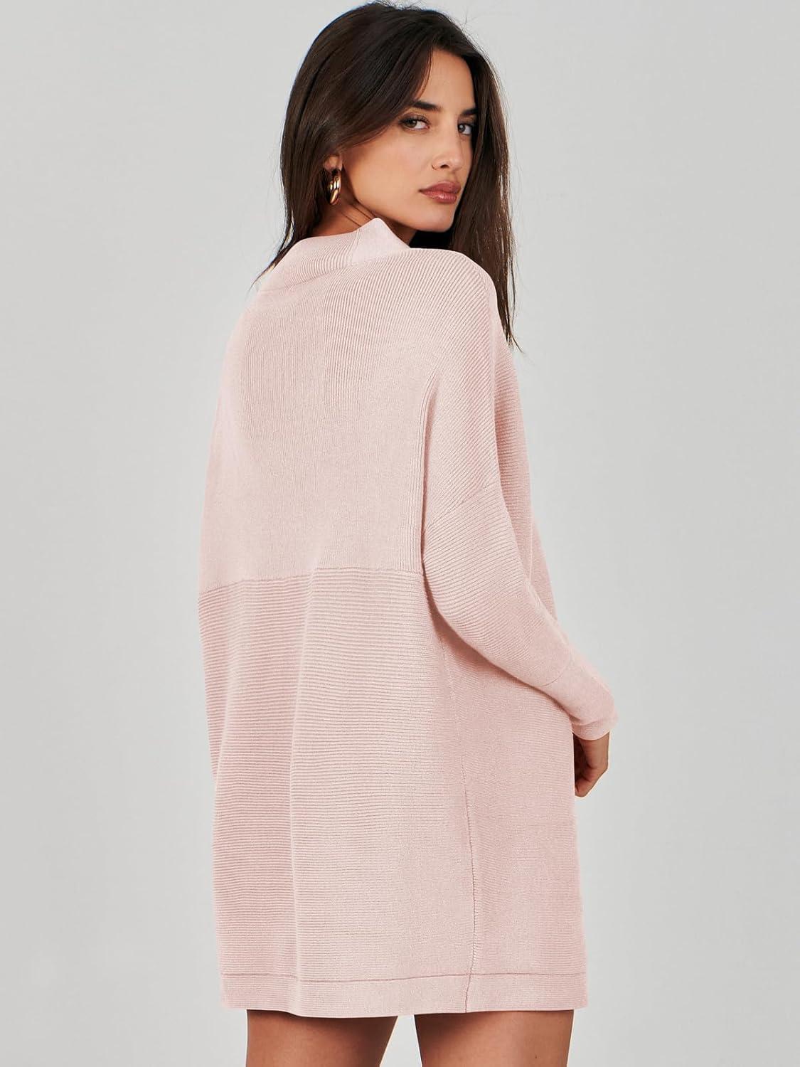 imageANRABESS Women Oversized Casual Loose Turtleneck Long Sleeve Slouchy Baggy Knit Tunic Sweaters Pullover 2025 Fall OutfitsPink