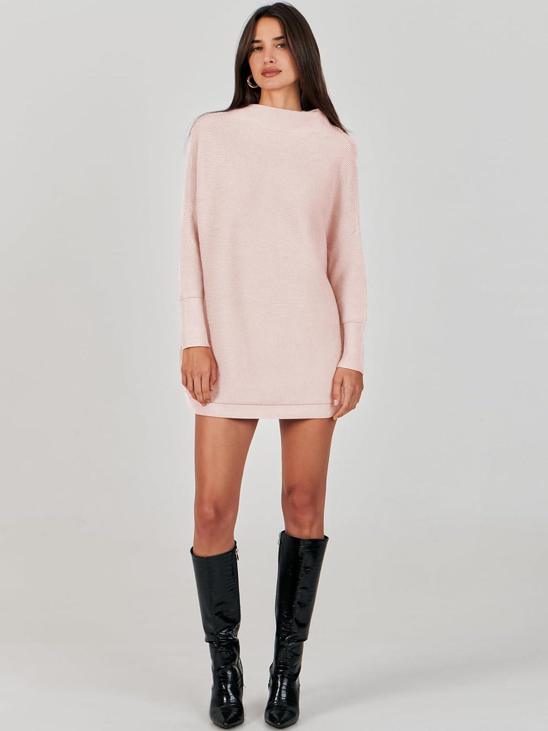 imageANRABESS Women Oversized Casual Loose Turtleneck Long Sleeve Slouchy Baggy Knit Tunic Sweaters Pullover 2025 Fall OutfitsPink