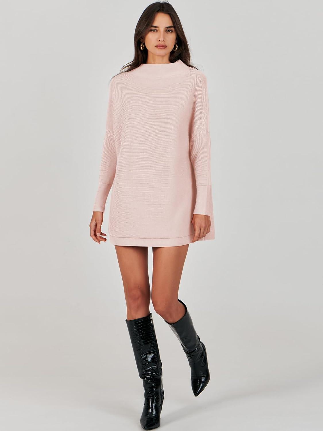 imageANRABESS Women Oversized Casual Loose Turtleneck Long Sleeve Slouchy Baggy Knit Tunic Sweaters Pullover 2025 Fall OutfitsPink