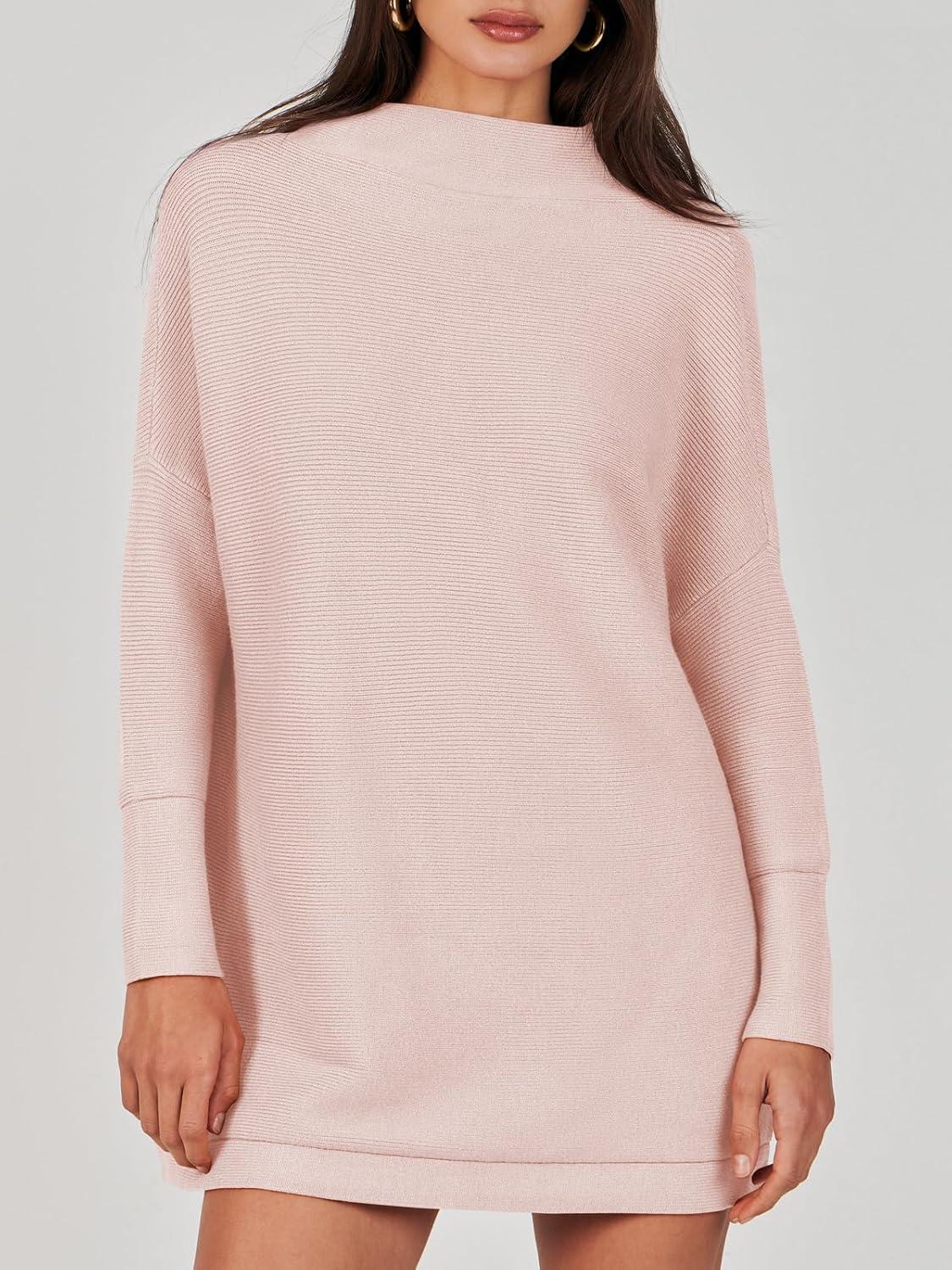 imageANRABESS Women Oversized Casual Loose Turtleneck Long Sleeve Slouchy Baggy Knit Tunic Sweaters Pullover 2025 Fall OutfitsPink