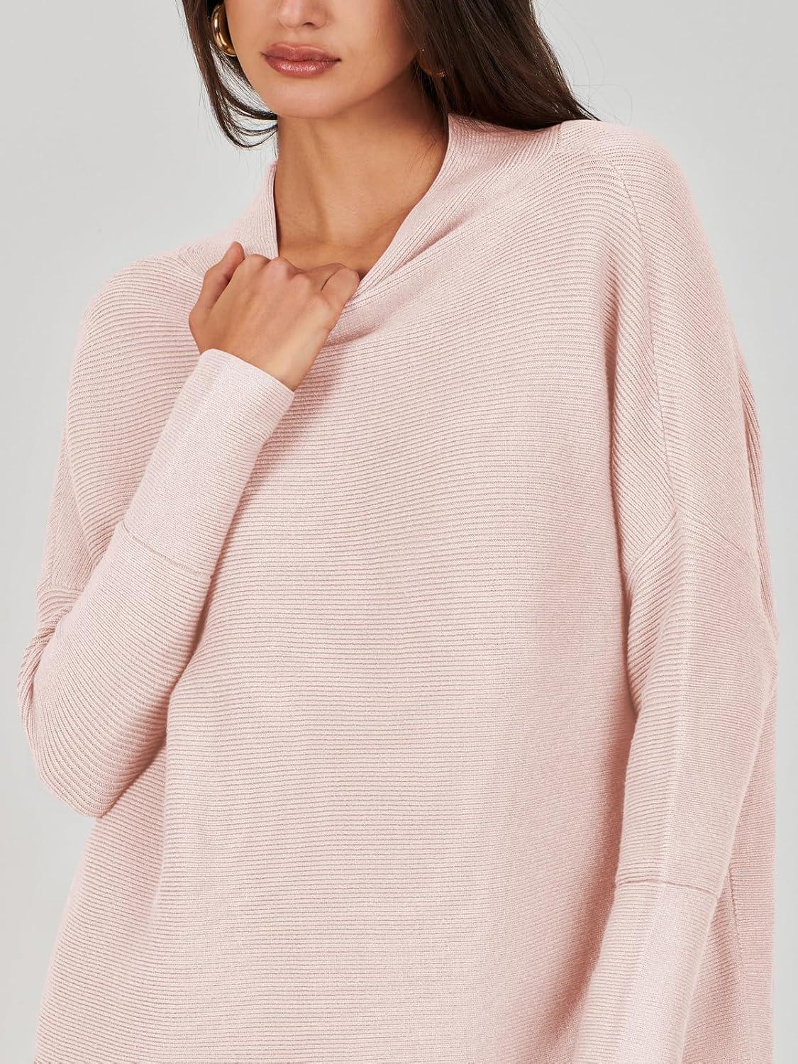 imageANRABESS Women Oversized Casual Loose Turtleneck Long Sleeve Slouchy Baggy Knit Tunic Sweaters Pullover 2025 Fall OutfitsPink