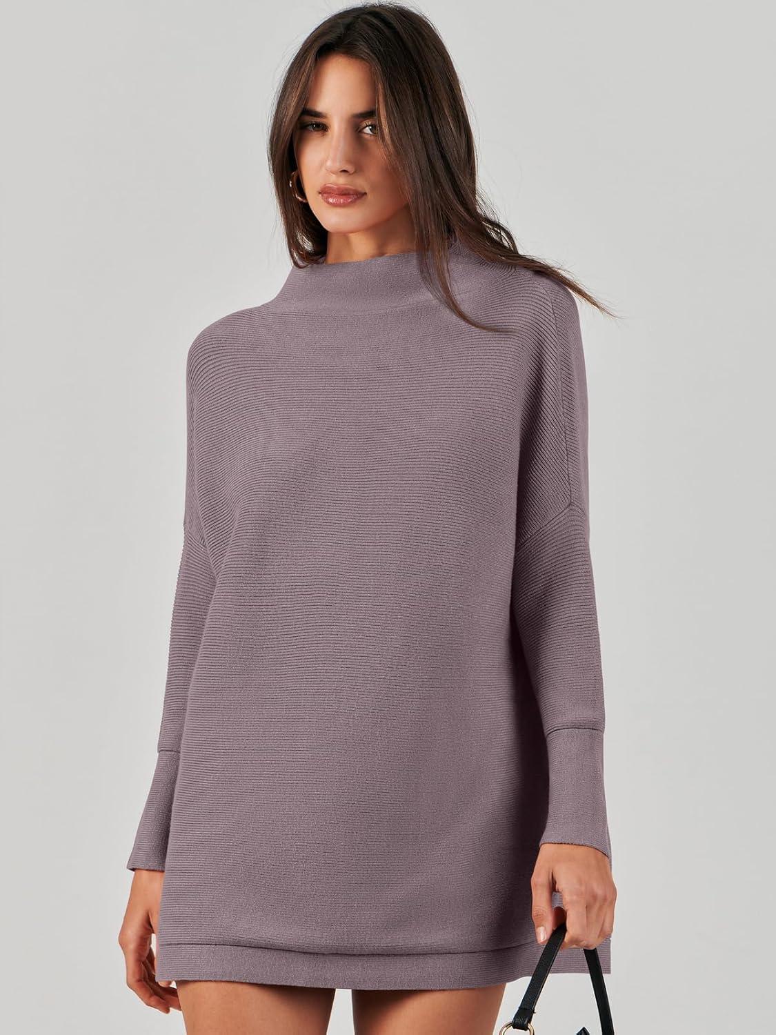 imageANRABESS Women Oversized Casual Loose Turtleneck Long Sleeve Slouchy Baggy Knit Tunic Sweaters Pullover 2025 Fall OutfitsPurple