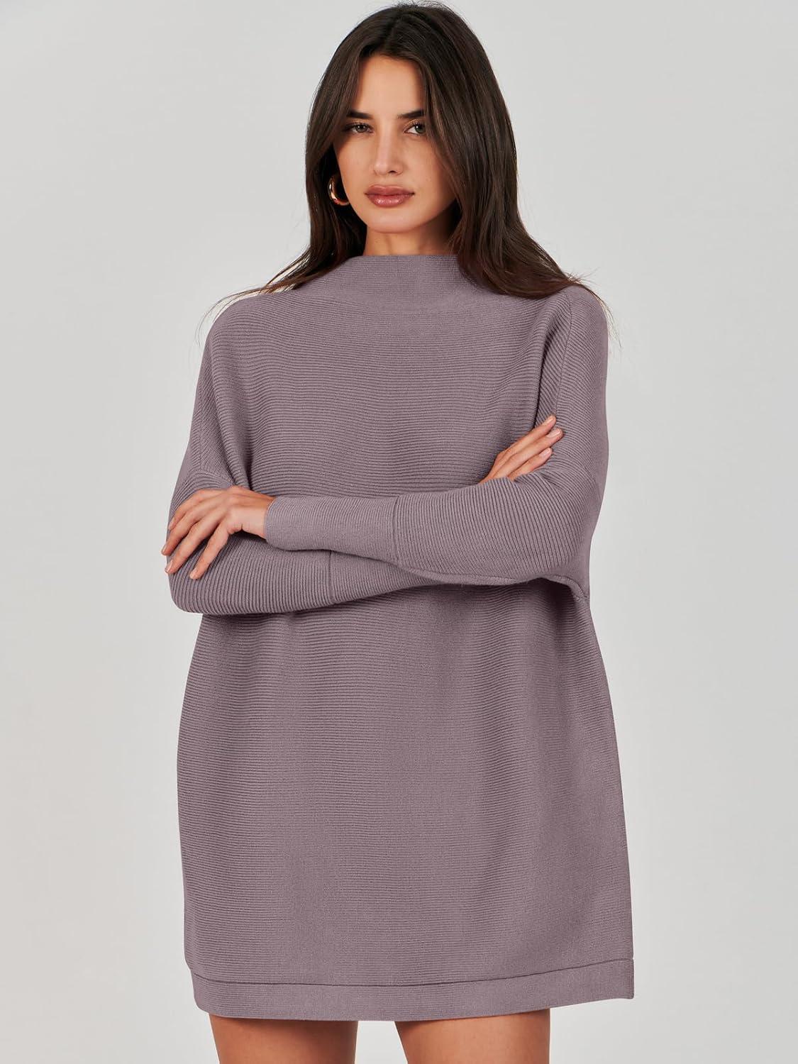 imageANRABESS Women Oversized Casual Loose Turtleneck Long Sleeve Slouchy Baggy Knit Tunic Sweaters Pullover 2025 Fall OutfitsPurple