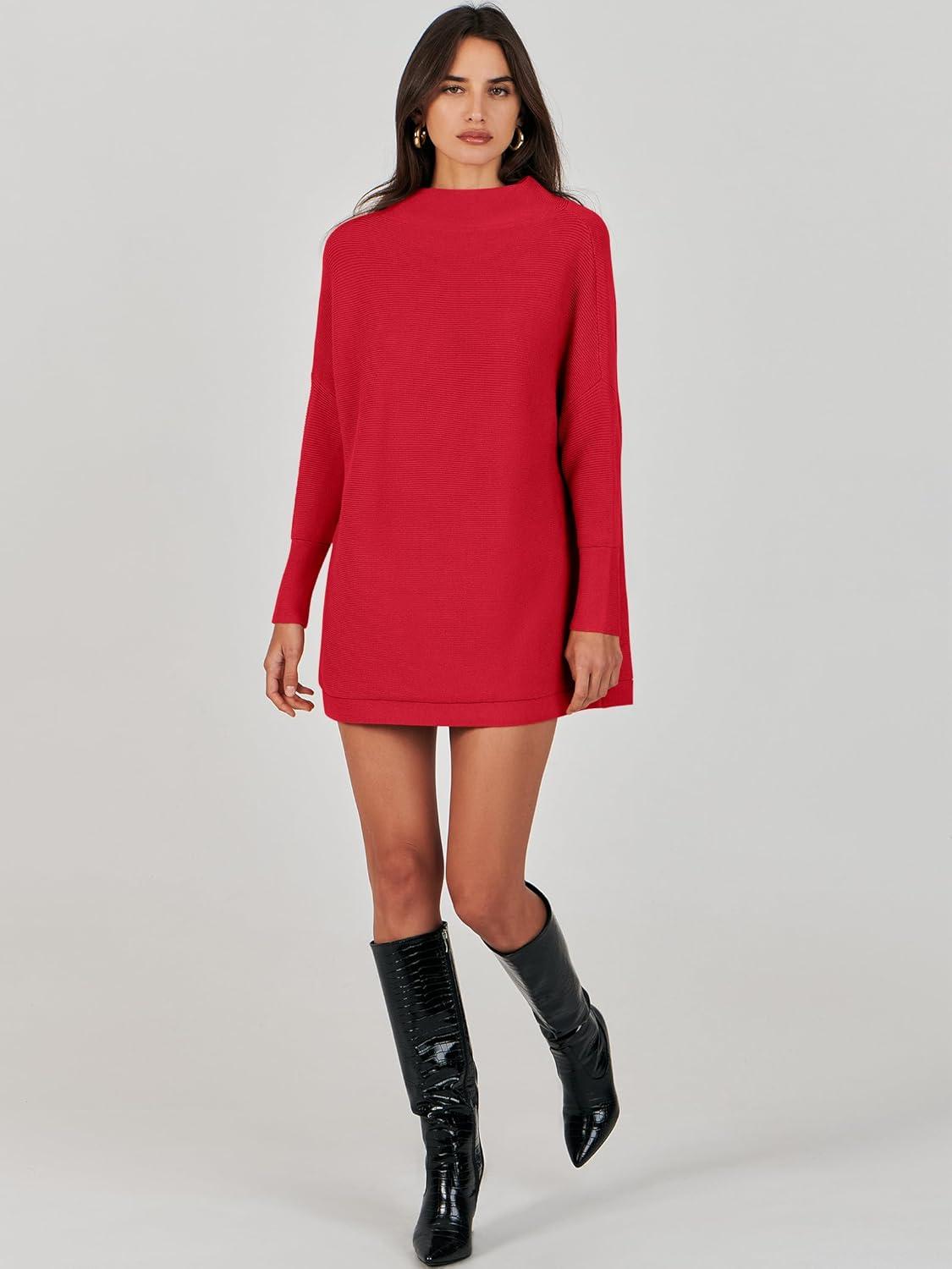 imageANRABESS Women Oversized Casual Loose Turtleneck Long Sleeve Slouchy Baggy Knit Tunic Sweaters Pullover 2025 Fall OutfitsRed