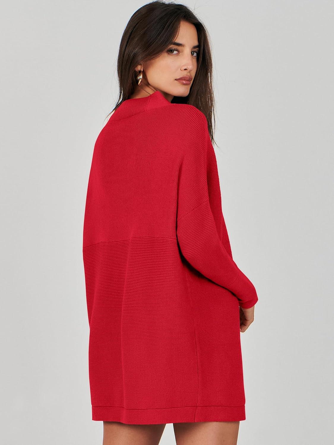 imageANRABESS Women Oversized Casual Loose Turtleneck Long Sleeve Slouchy Baggy Knit Tunic Sweaters Pullover 2025 Fall OutfitsRed