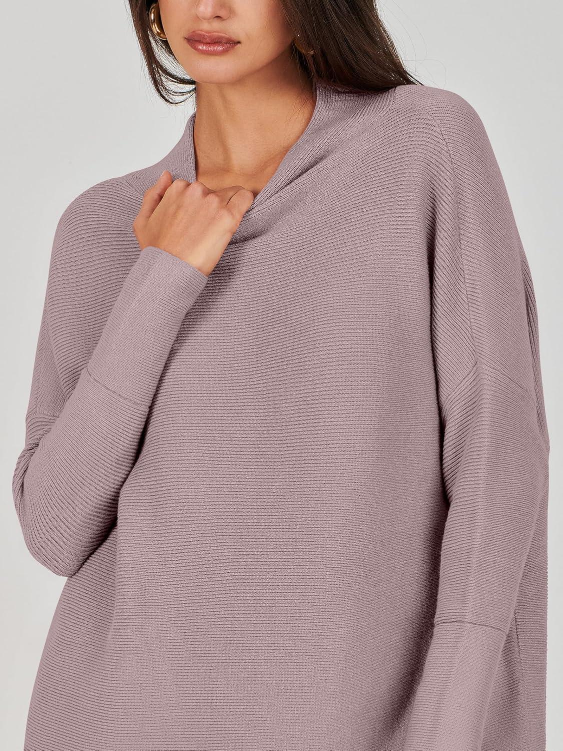 imageANRABESS Women Oversized Casual Loose Turtleneck Long Sleeve Slouchy Baggy Knit Tunic Sweaters Pullover 2025 Fall OutfitsRed Apricot