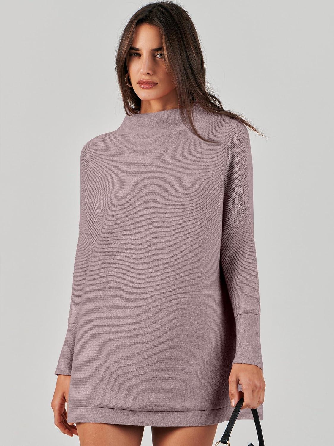 imageANRABESS Women Oversized Casual Loose Turtleneck Long Sleeve Slouchy Baggy Knit Tunic Sweaters Pullover 2025 Fall OutfitsRed Apricot